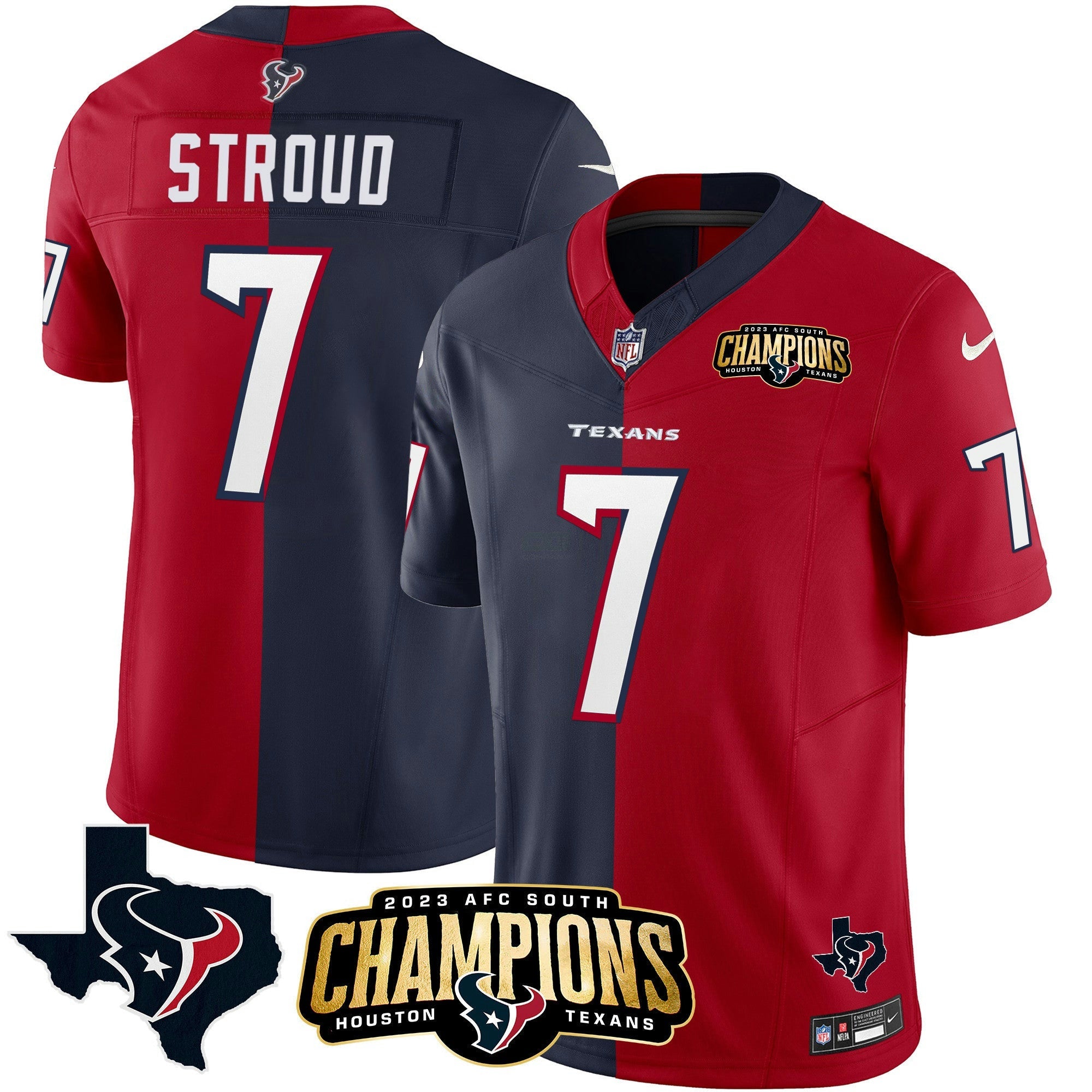 Camisa NFL Houston 2023 AFC South Champions Patch Split Vapor Jersey