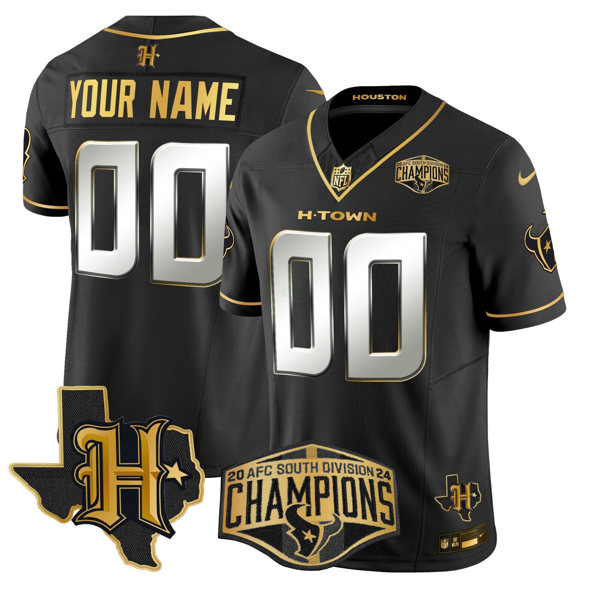 Camisa NFL Houston 2024 AFC South Division Champions Patch Dourada Vapor Limited Jersey