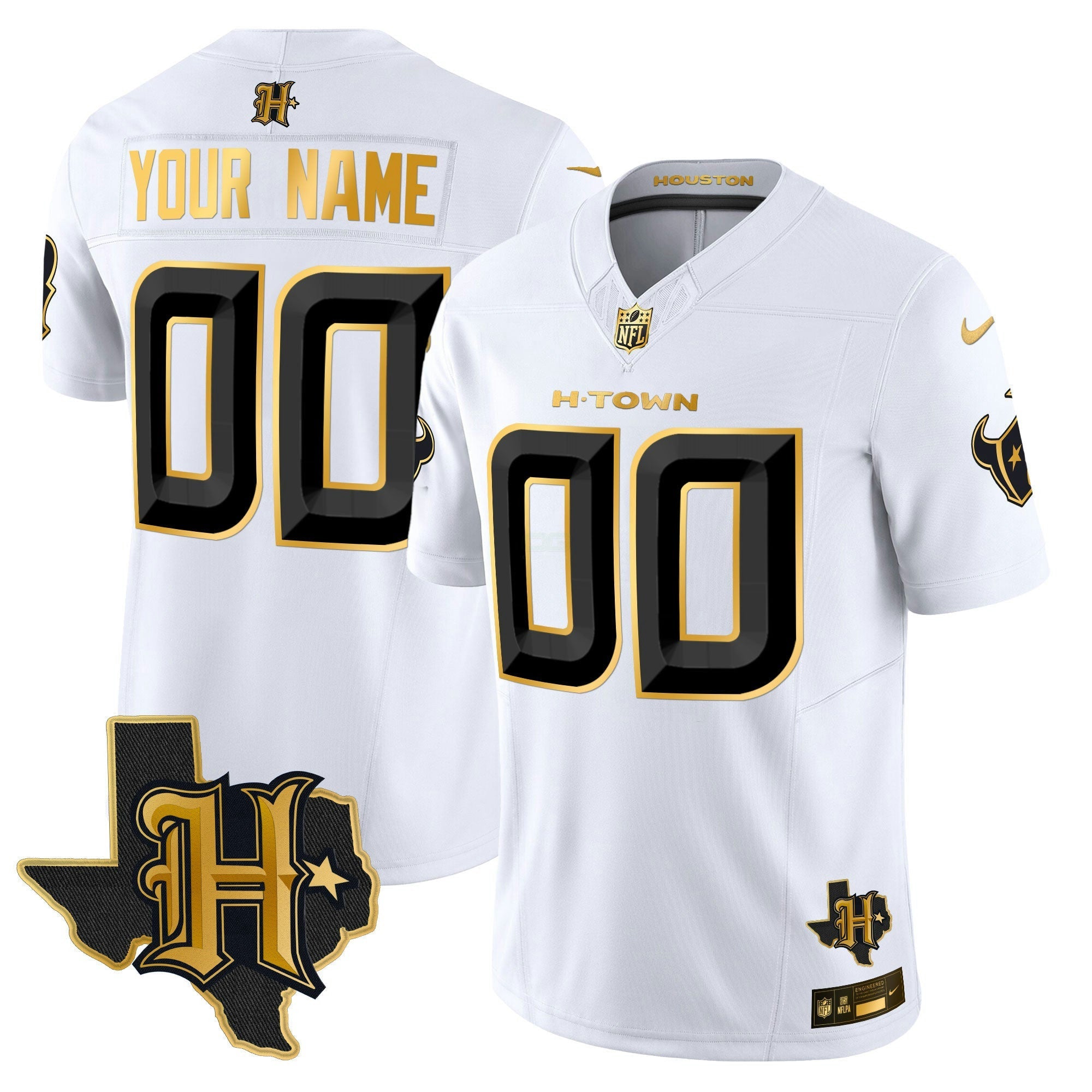Camisa NFL Houston 2024 Texas Patch Dourada Vapor Limited Jersey