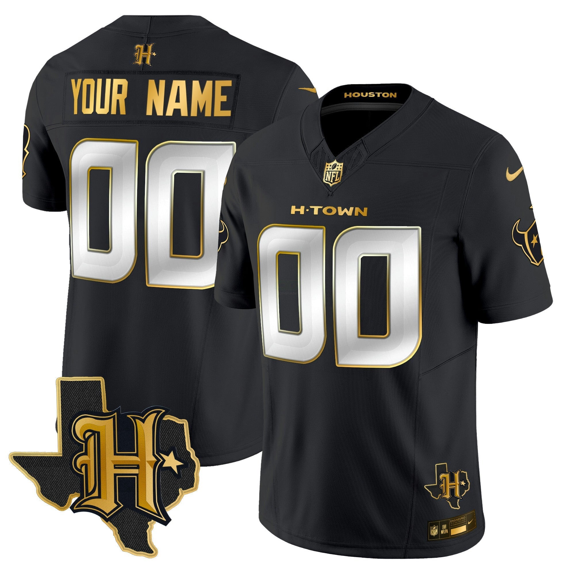 Camisa NFL Houston 2024 Texas Patch Dourada Vapor Limited Jersey