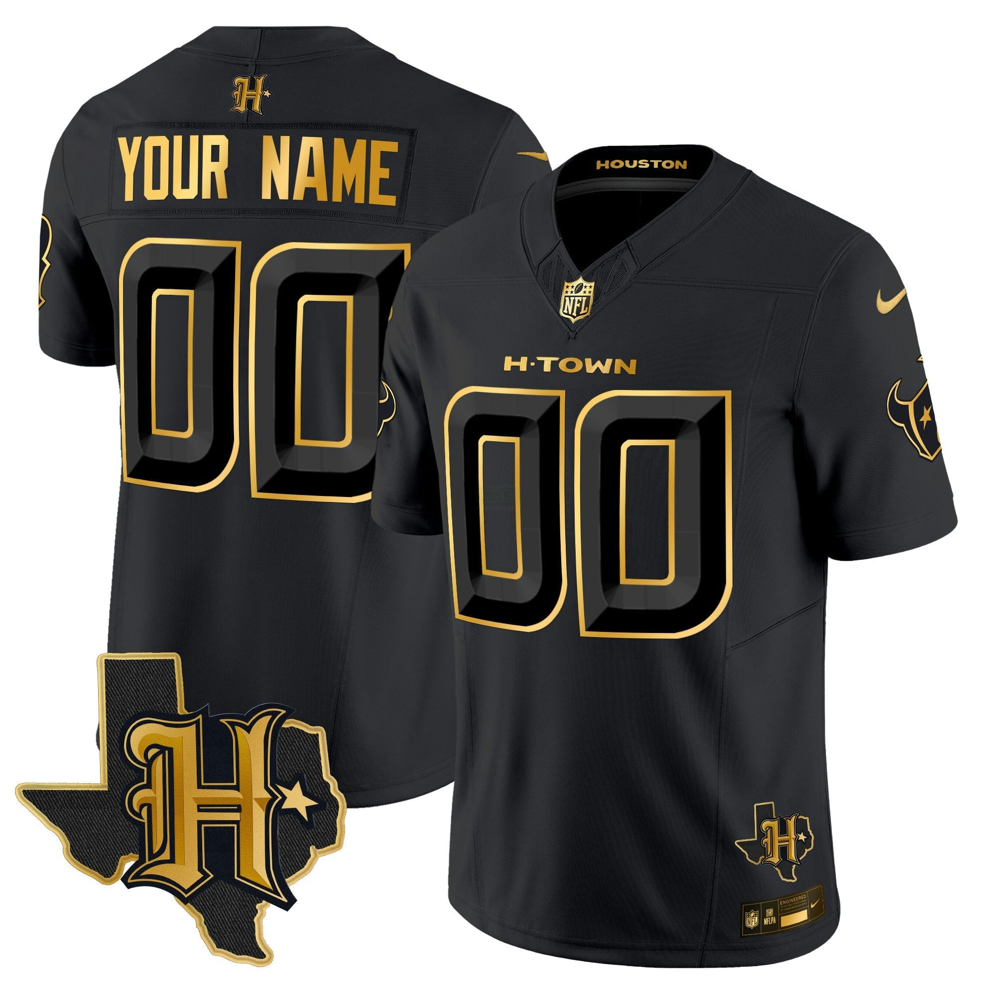 Camisa NFL Houston 2024 Texas Patch Dourada Vapor Limited Jersey