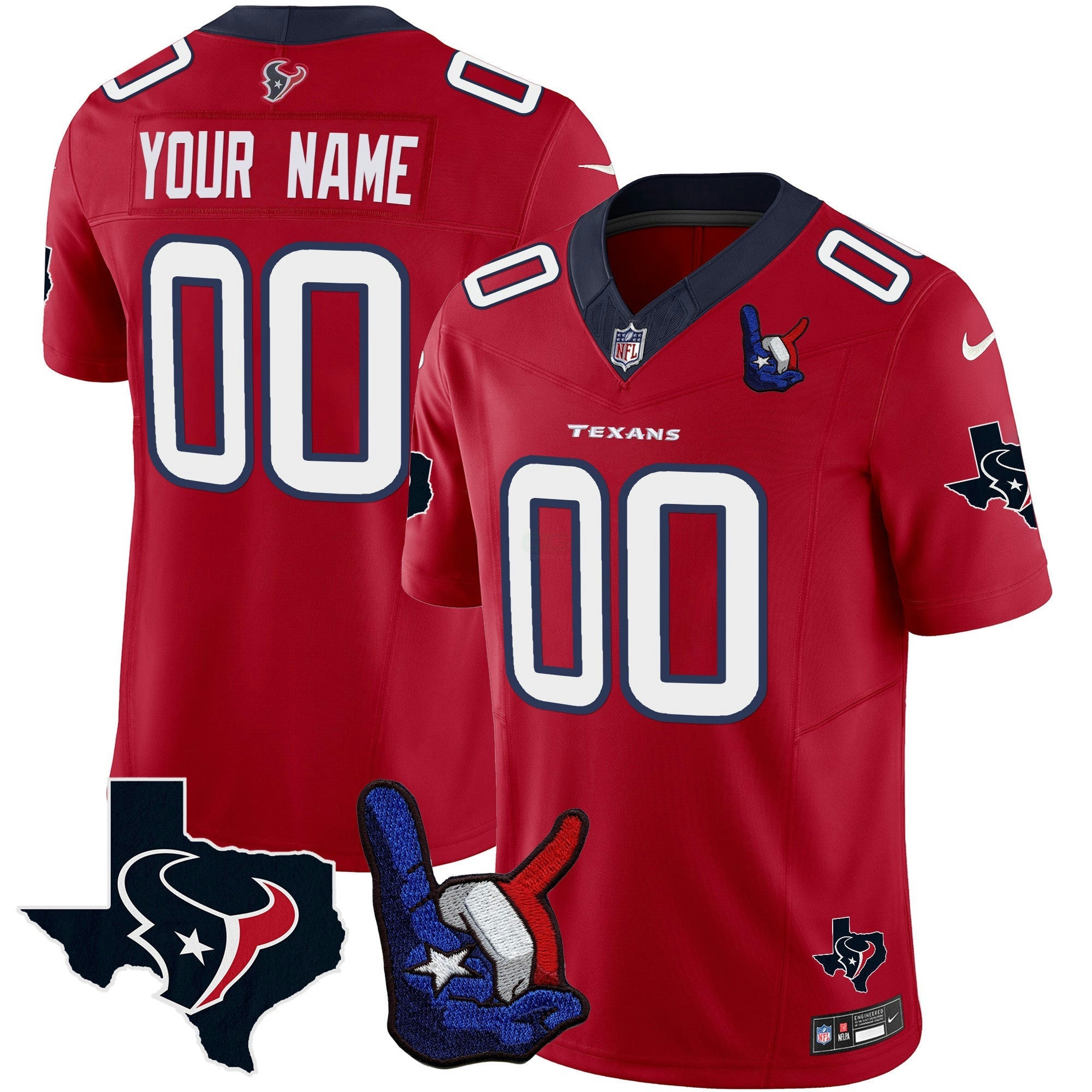 Camisa NFL Houston Hand Sign Throwing Up The H Vapor Jersey