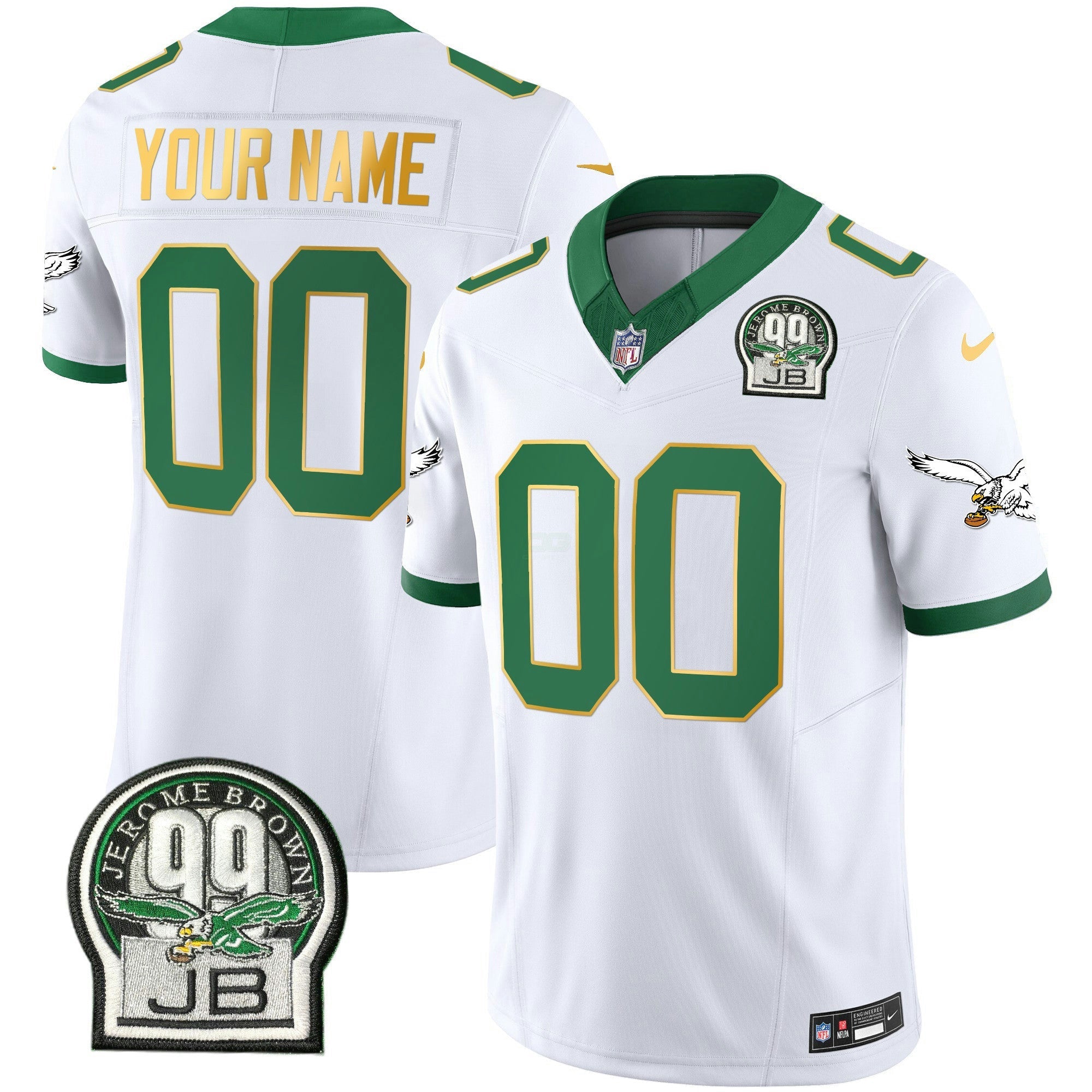 Camisa NFL Jerome Brown Patch Kelly Verde Dourada Trim Jersey