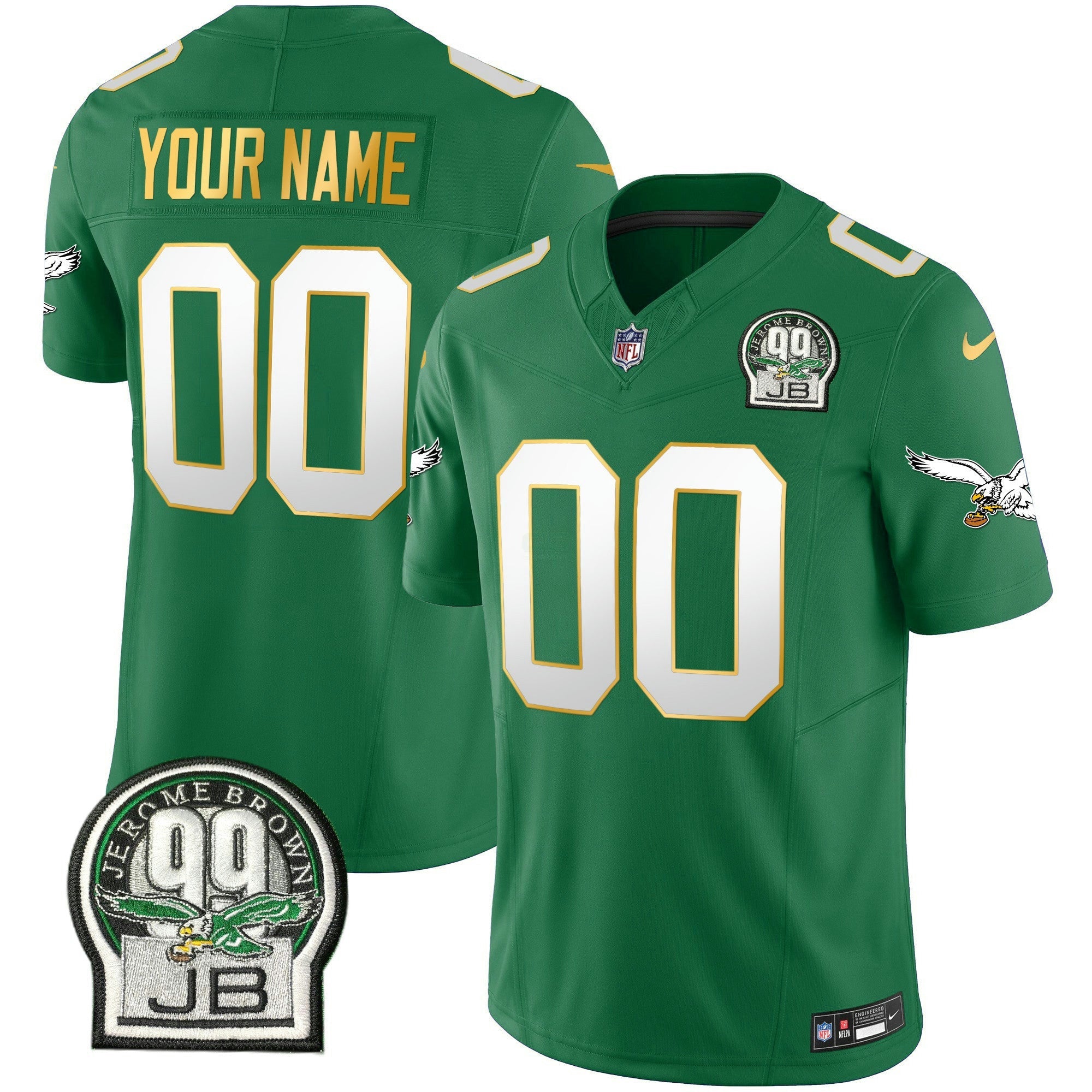 Camisa NFL Jerome Brown Patch Kelly Verde Dourada Trim Jersey