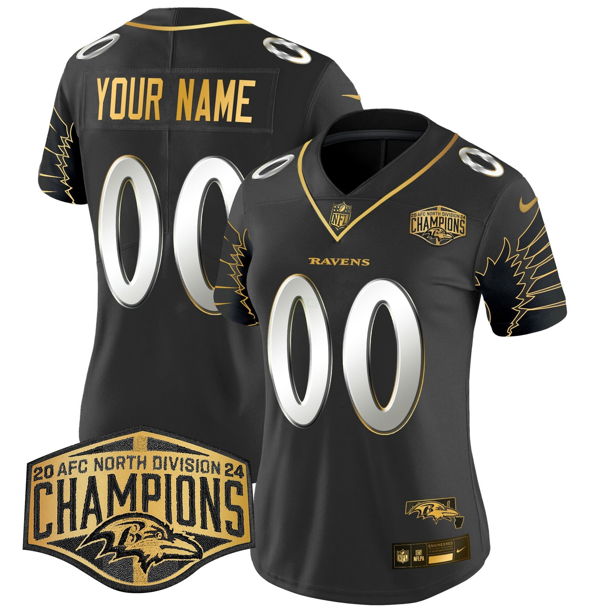 Camisa NFL Maryland 2024 AFC North Division Champions Patch Dourada Vapor Limited Jersey