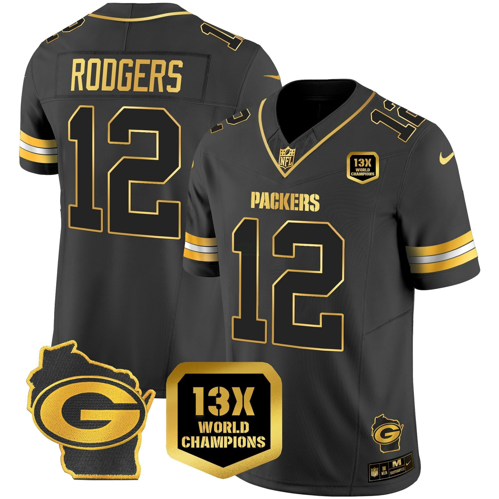 Camisa NFL Men’s 13 Time World Champions & Home Patch Dourada Vapor Jersey