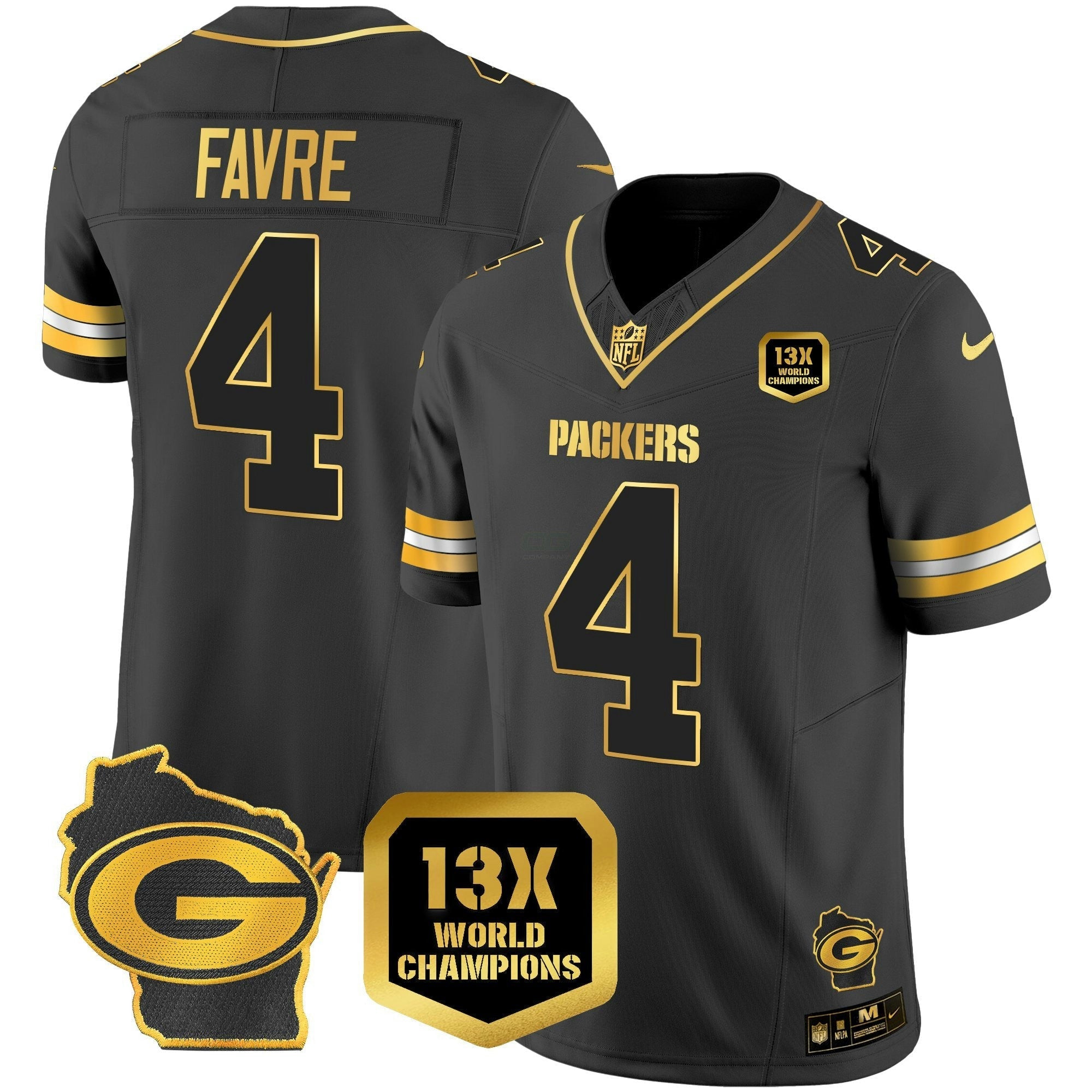 Camisa NFL Men’s 13 Time World Champions & Home Patch Dourada Vapor Jersey
