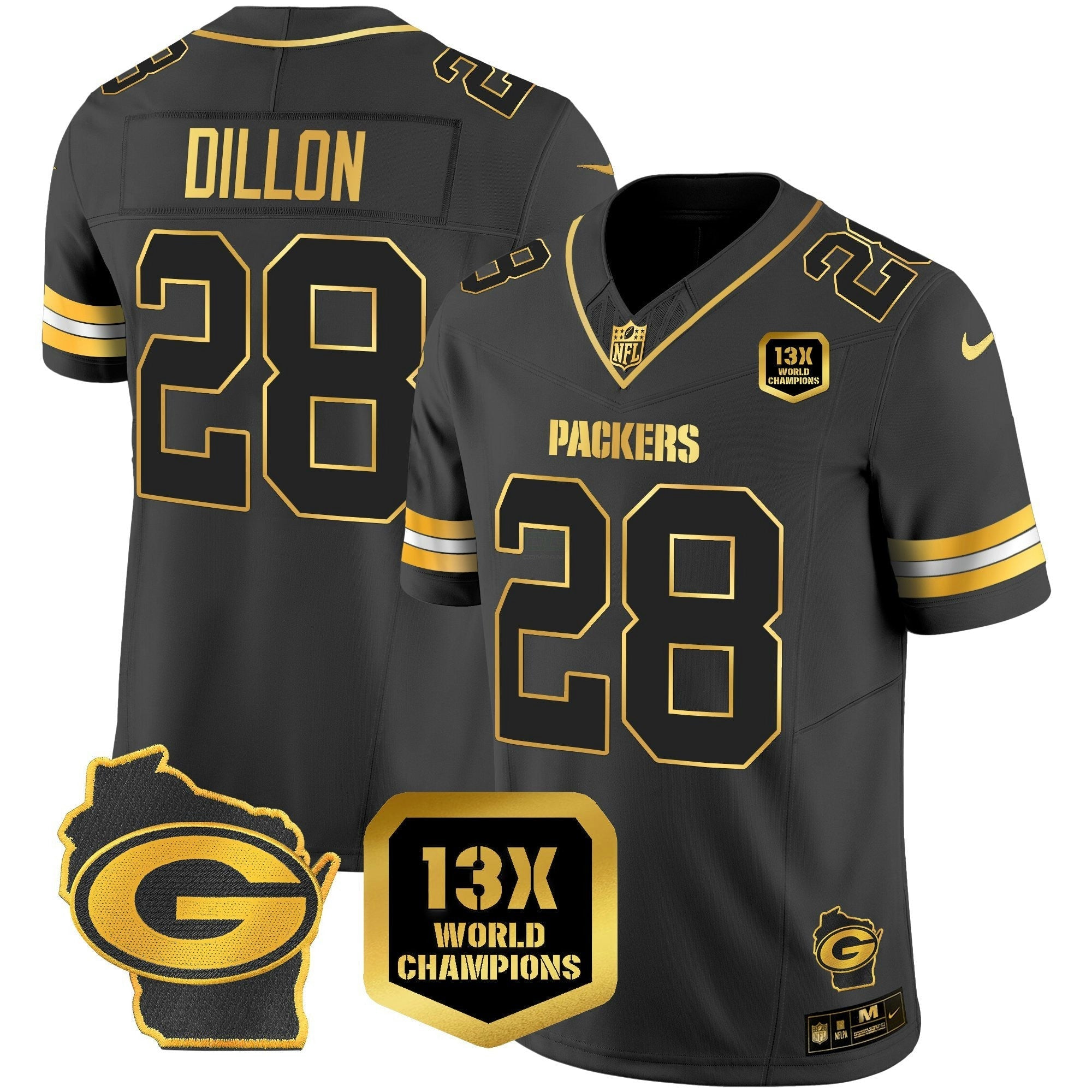 Camisa NFL Men’s 13 Time World Champions & Home Patch Dourada Vapor Jersey