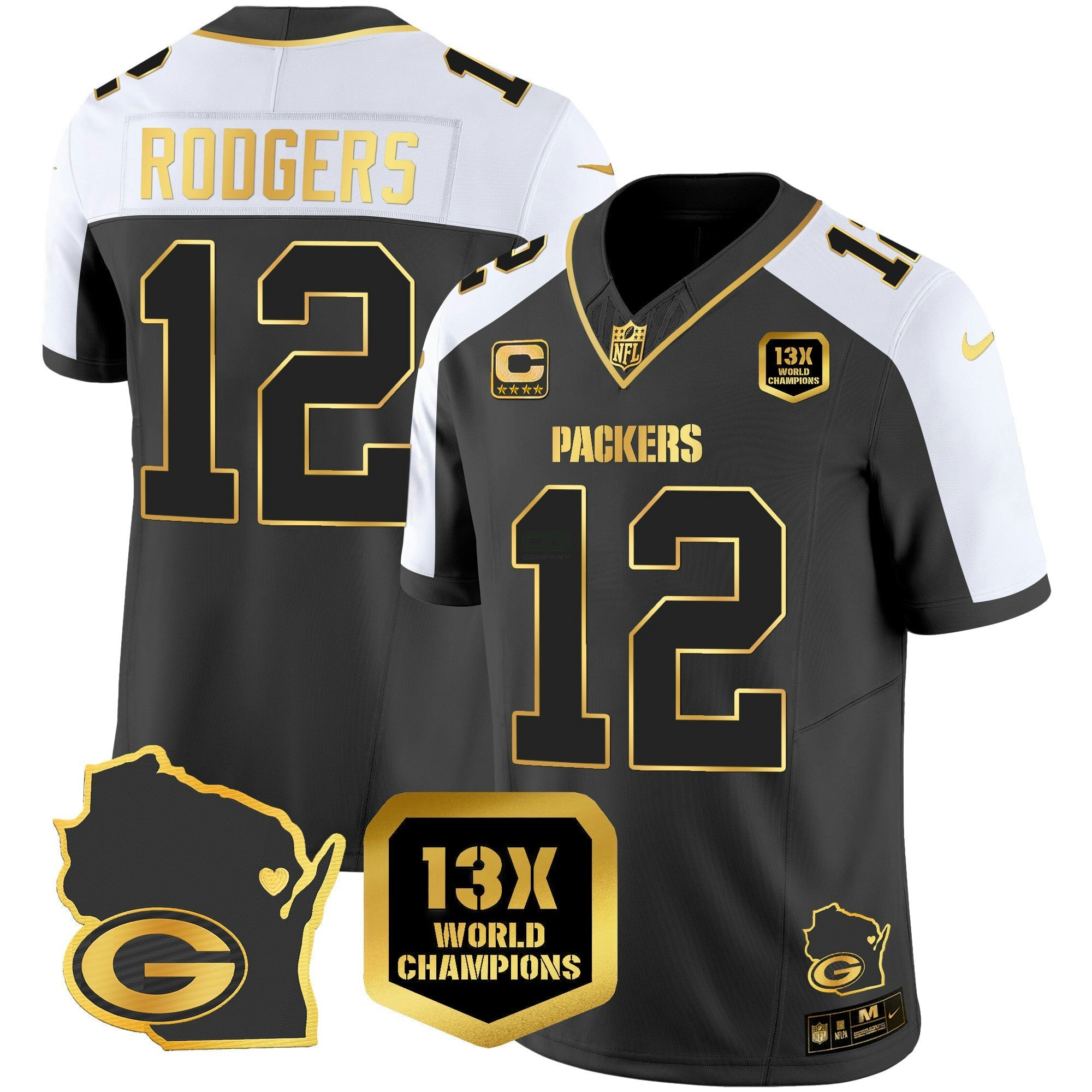 Camisa NFL Men’s 13 Time World Champions & Home Patch Dourada Vapor Jersey V2