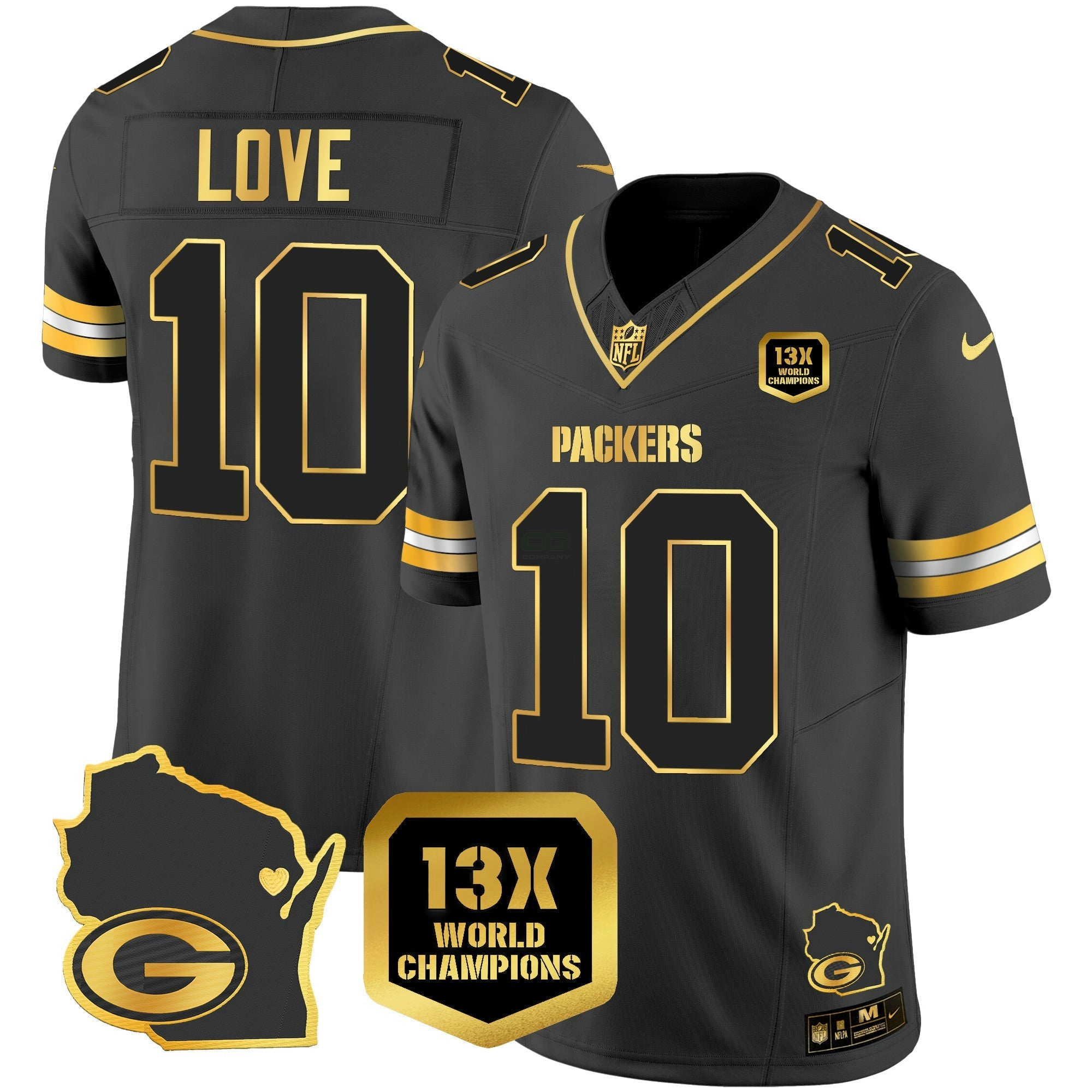 Camisa NFL Men’s 13 Time World Champions & Home Patch Dourada Vapor Jersey V2