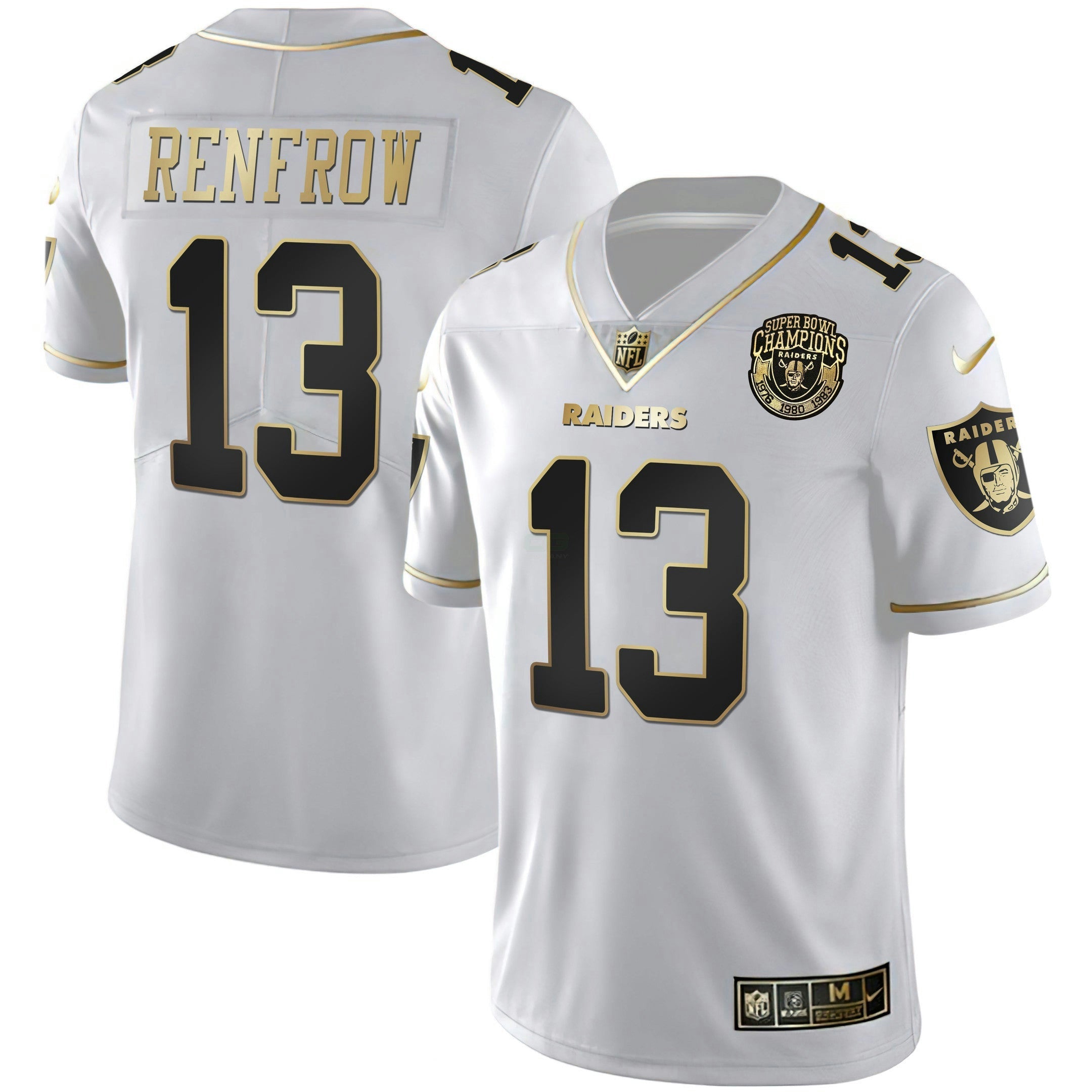 Camisa NFL Men’s 1976 – 1980 – 1983 Super Bowl Champions Patch Branca Dourada and Preta Dourada