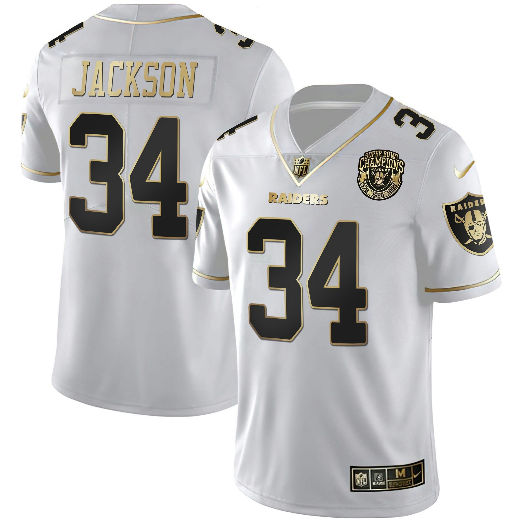 Camisa NFL Men’s 1976 – 1980 – 1983 Super Bowl Champions Patch Branca Dourada and Preta Dourada