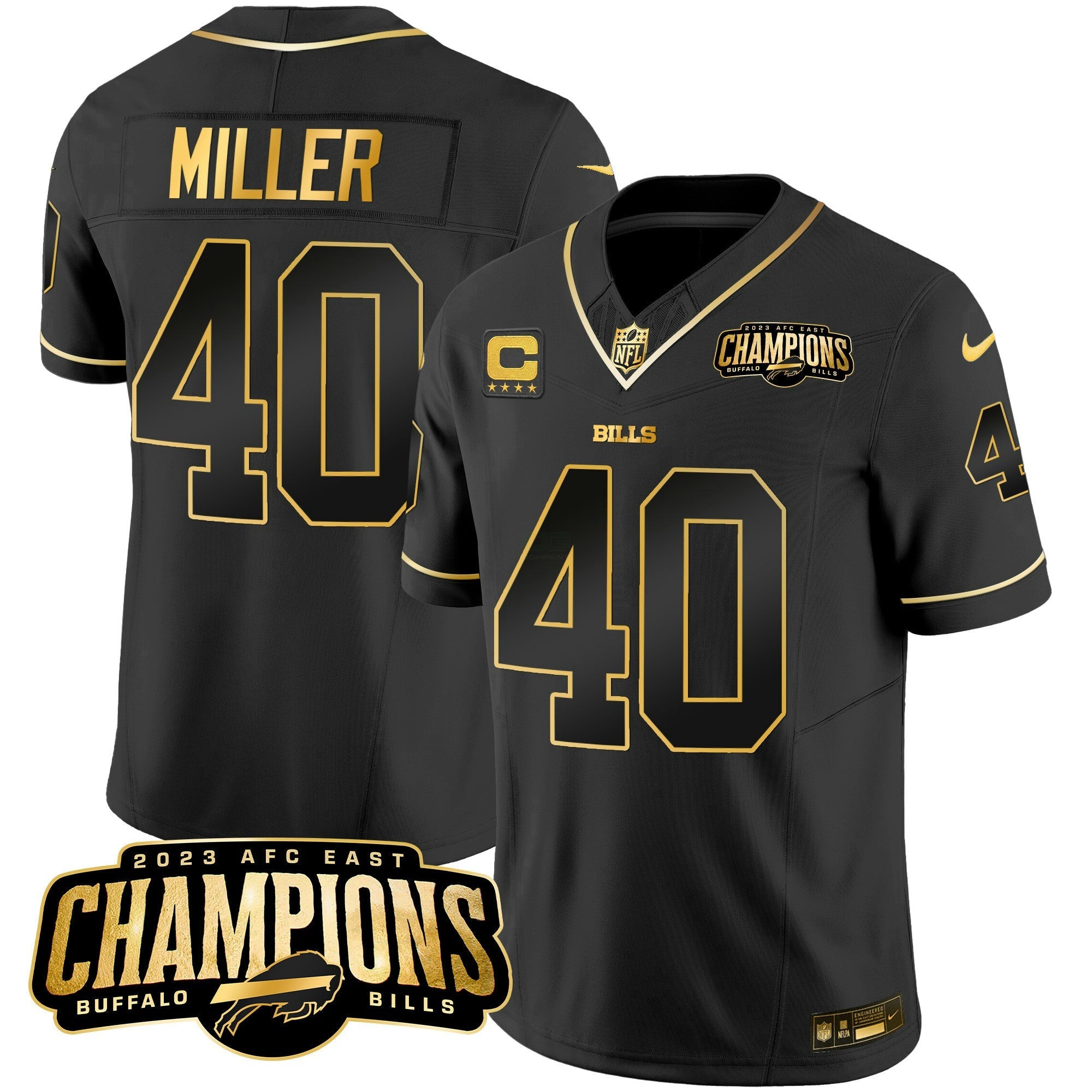 Camisa NFL Men’s 2023 AFC East Champions Patch Dourada Vapor Jersey