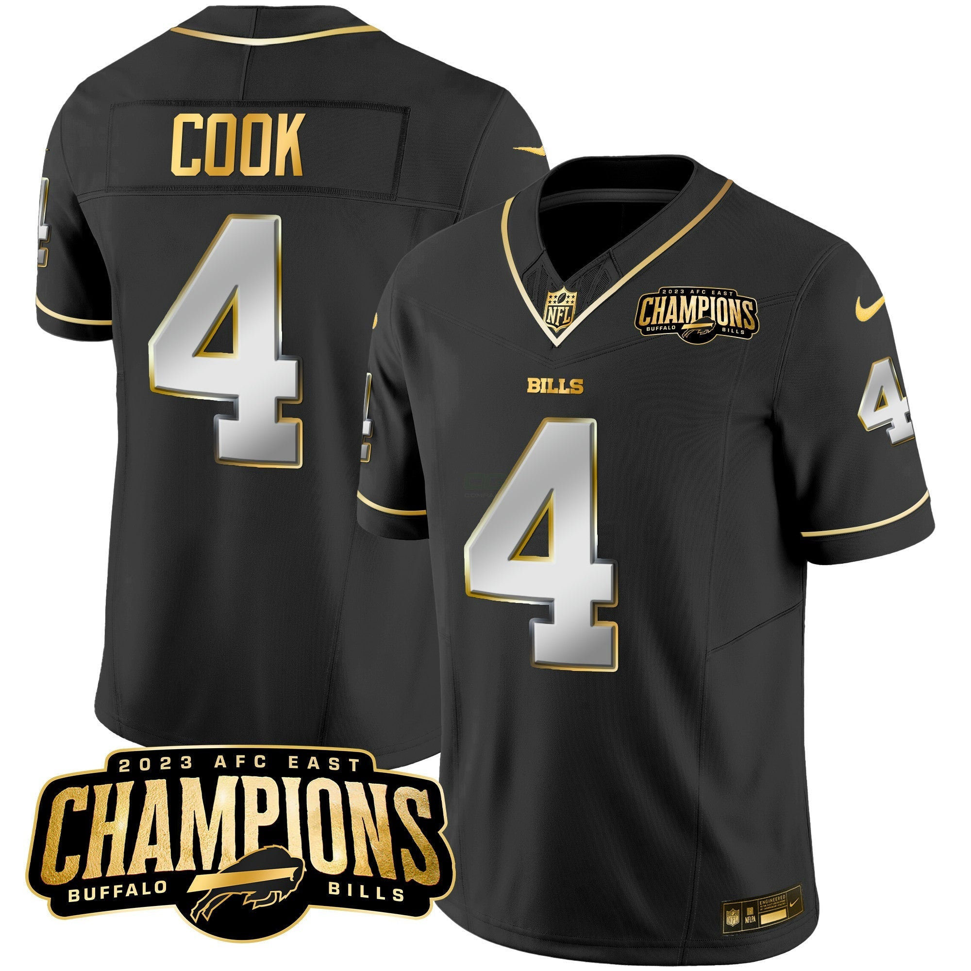 Camisa NFL Men’s 2023 AFC East Champions Patch Dourada Vapor Jersey