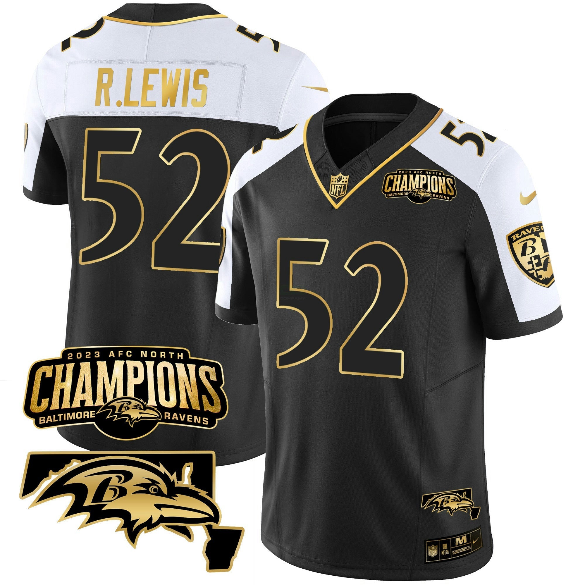 Camisa NFL Men’s 2023 AFC North Champions & Maryland Patch Dourada Vapor Jersey