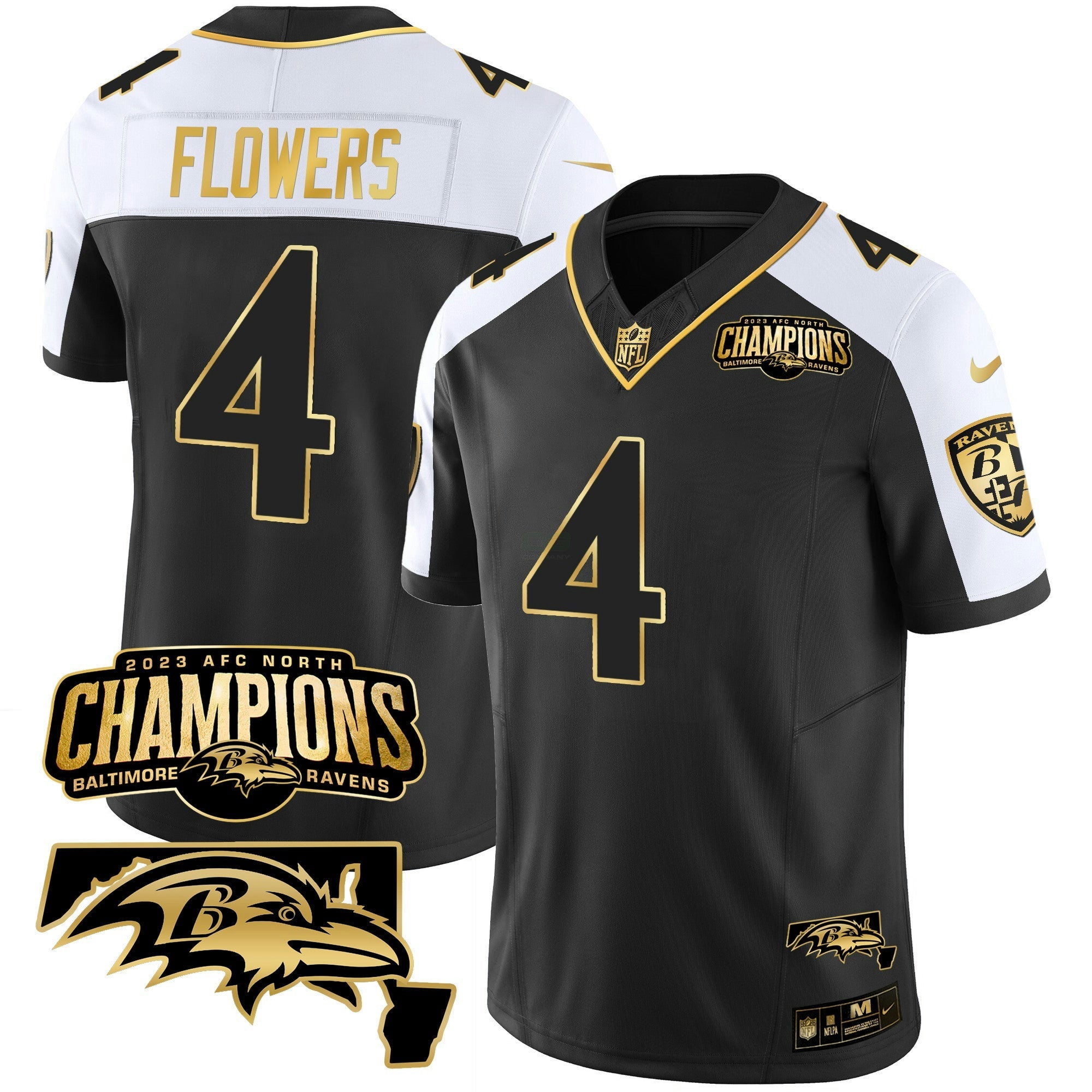 Camisa NFL Men’s 2023 AFC North Champions & Maryland Patch Dourada Vapor Jersey