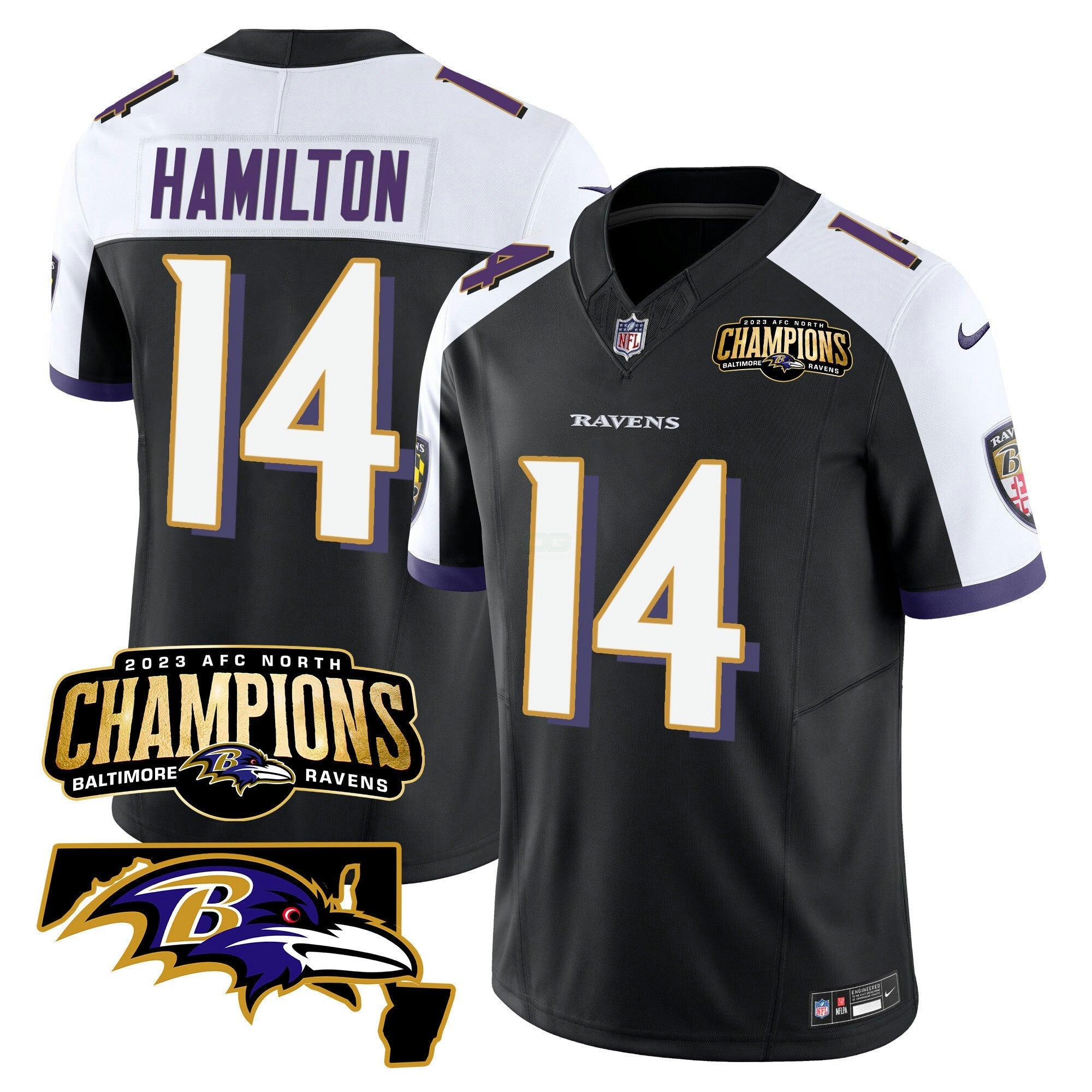 Camisa NFL Men’s 2023 AFC North Champions & Maryland Patch Vapor Jersey