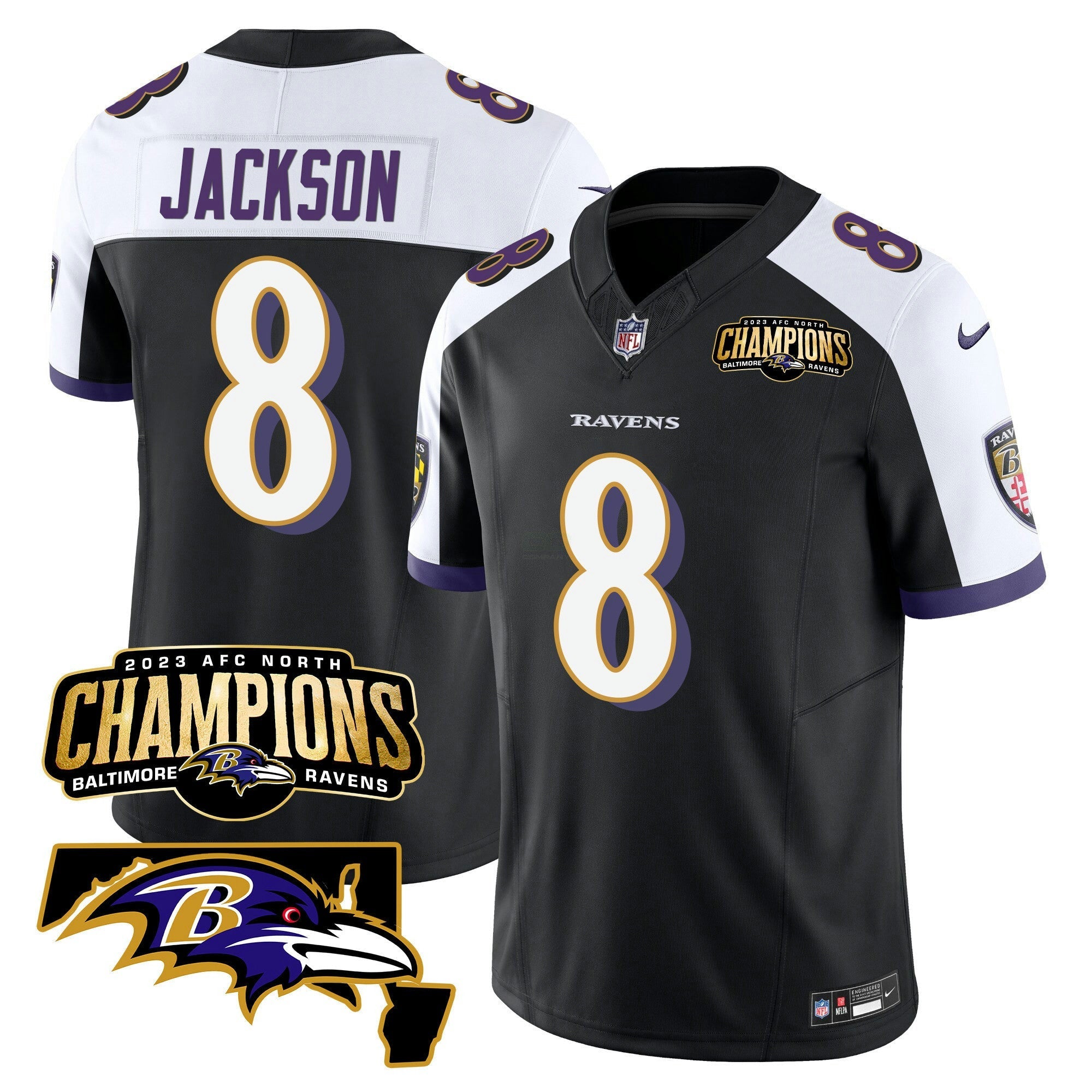 Camisa NFL Men’s 2023 AFC North Champions & Maryland Patch Vapor Jersey