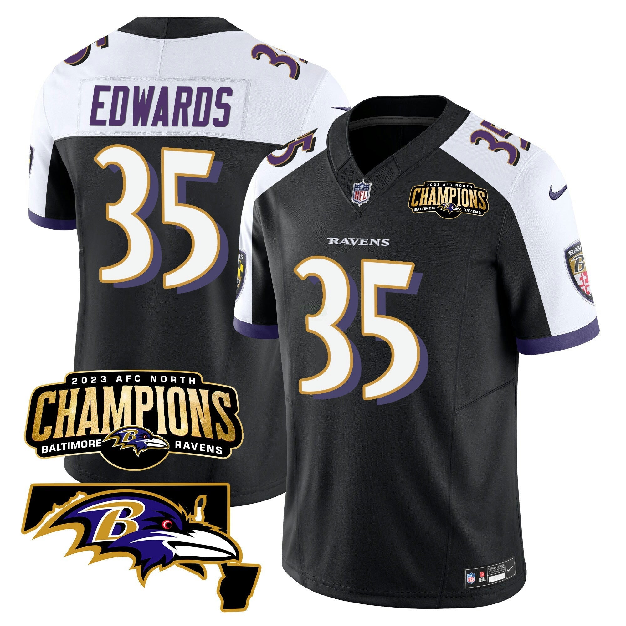Camisa NFL Men’s 2023 AFC North Champions & Maryland Patch Vapor Jersey