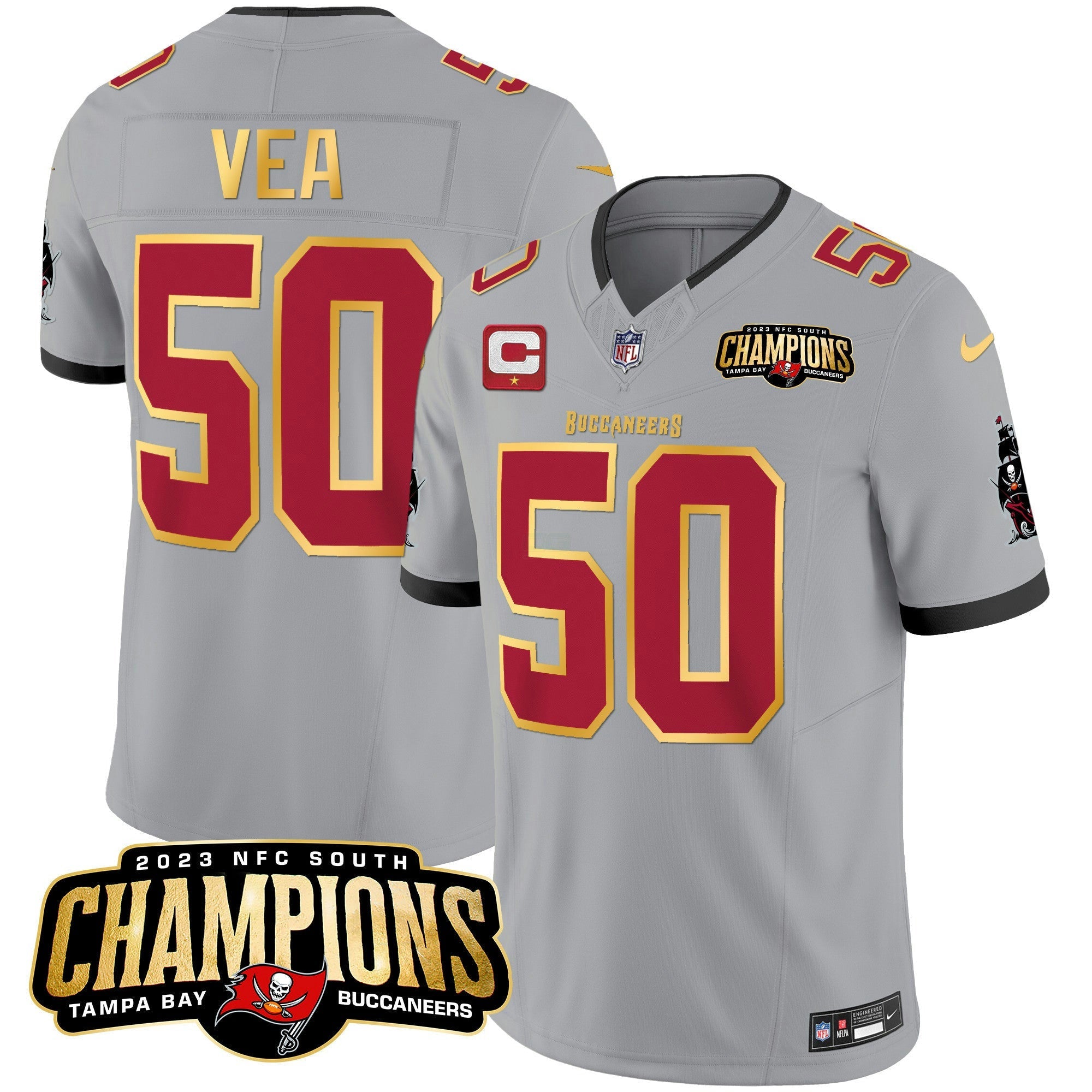 Camisa NFL Men’s 2023 NFC South Champions Patch Dourada Trim Vapor Jersey