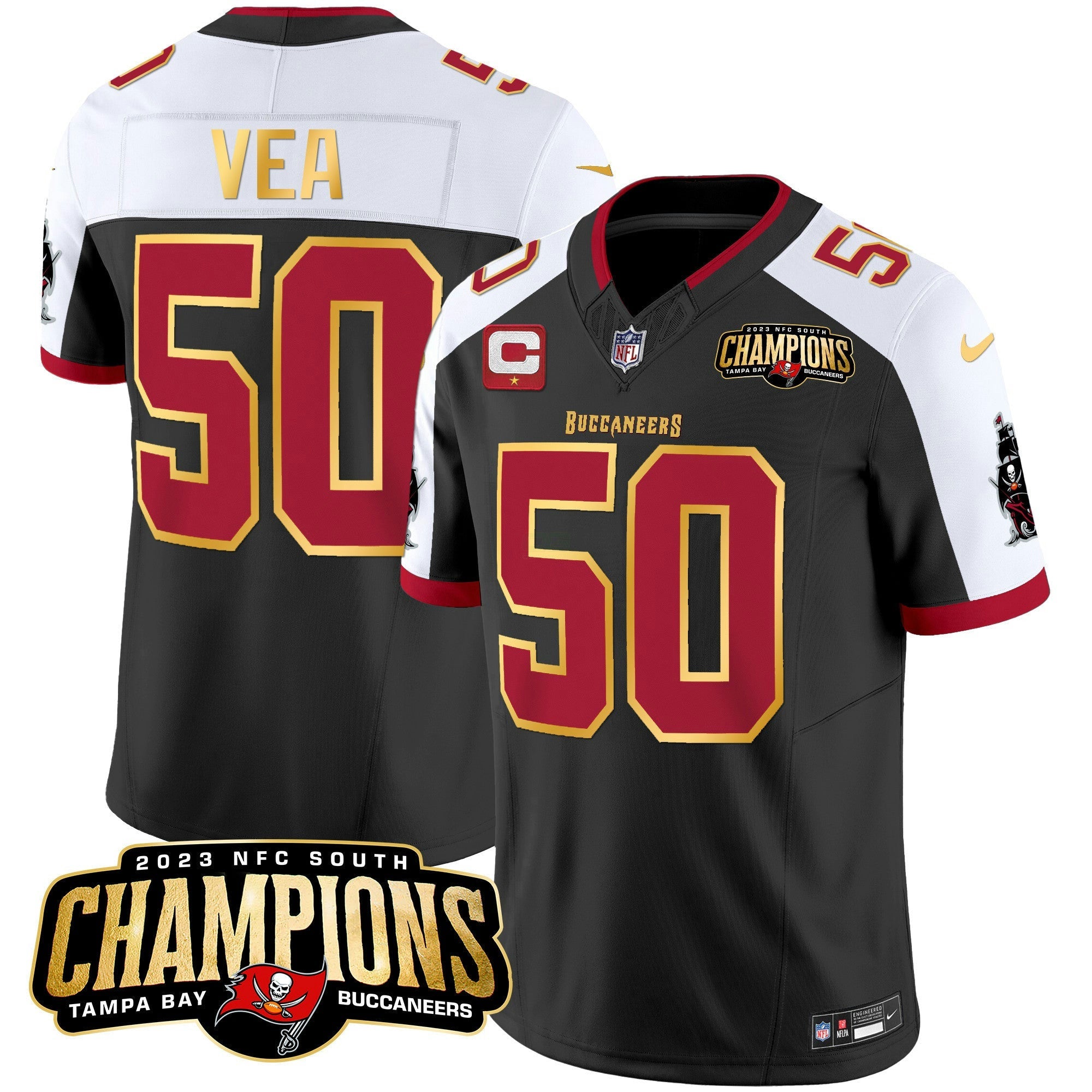 Camisa NFL Men’s 2023 NFC South Champions Patch Dourada Trim Vapor Jersey