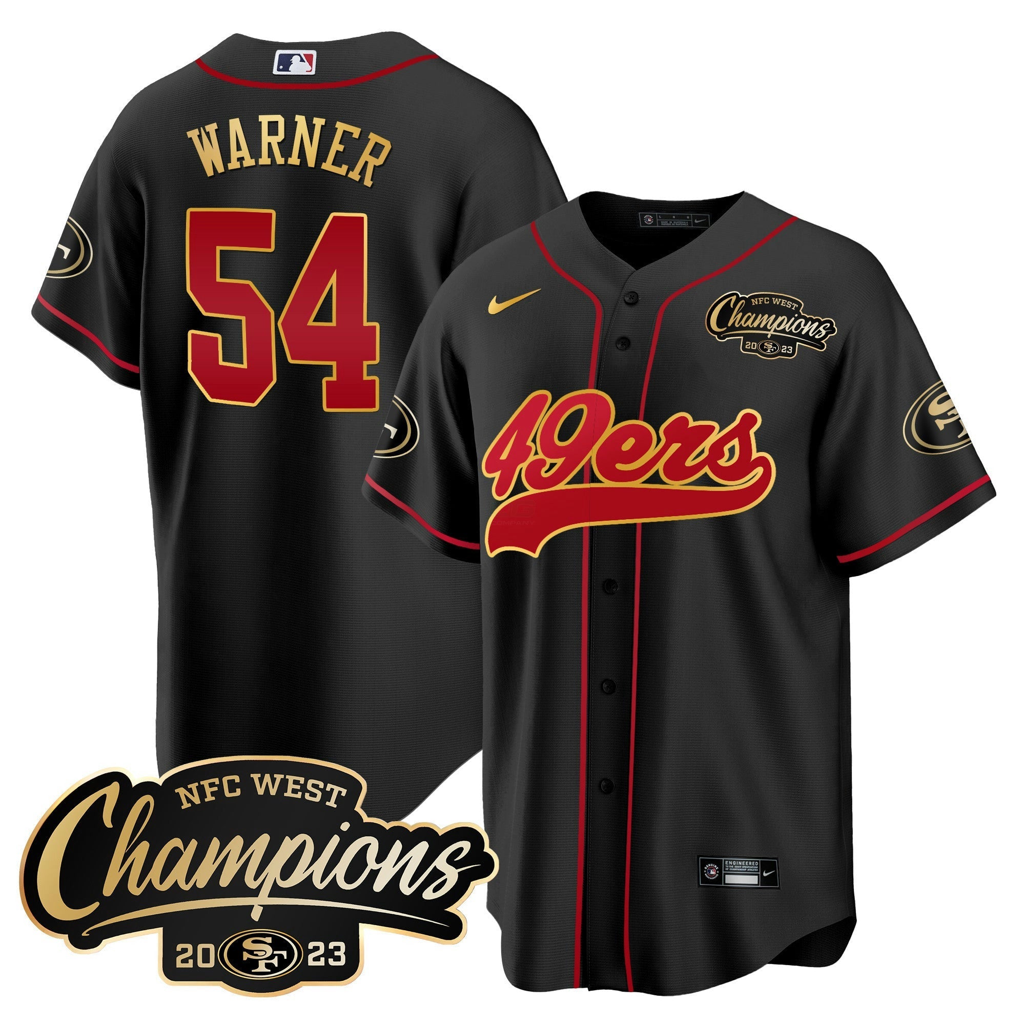 Camisa NFL Men’s 2023 NFC West Champions Baseball Gold Trim Jersey