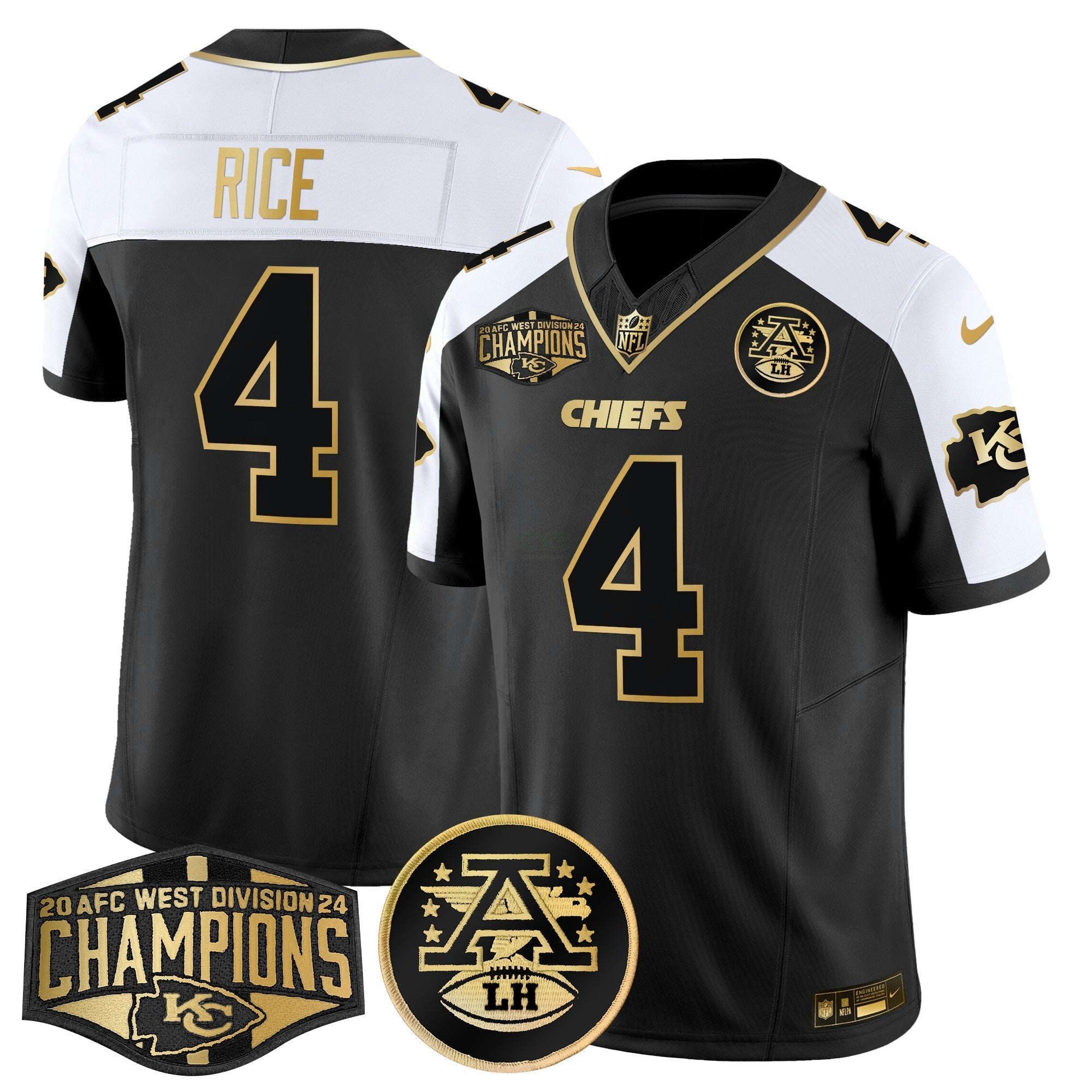 Camisa NFL Men’s 2024 AFC West Division Champions Patch Dourada Vapor Limited Jersey