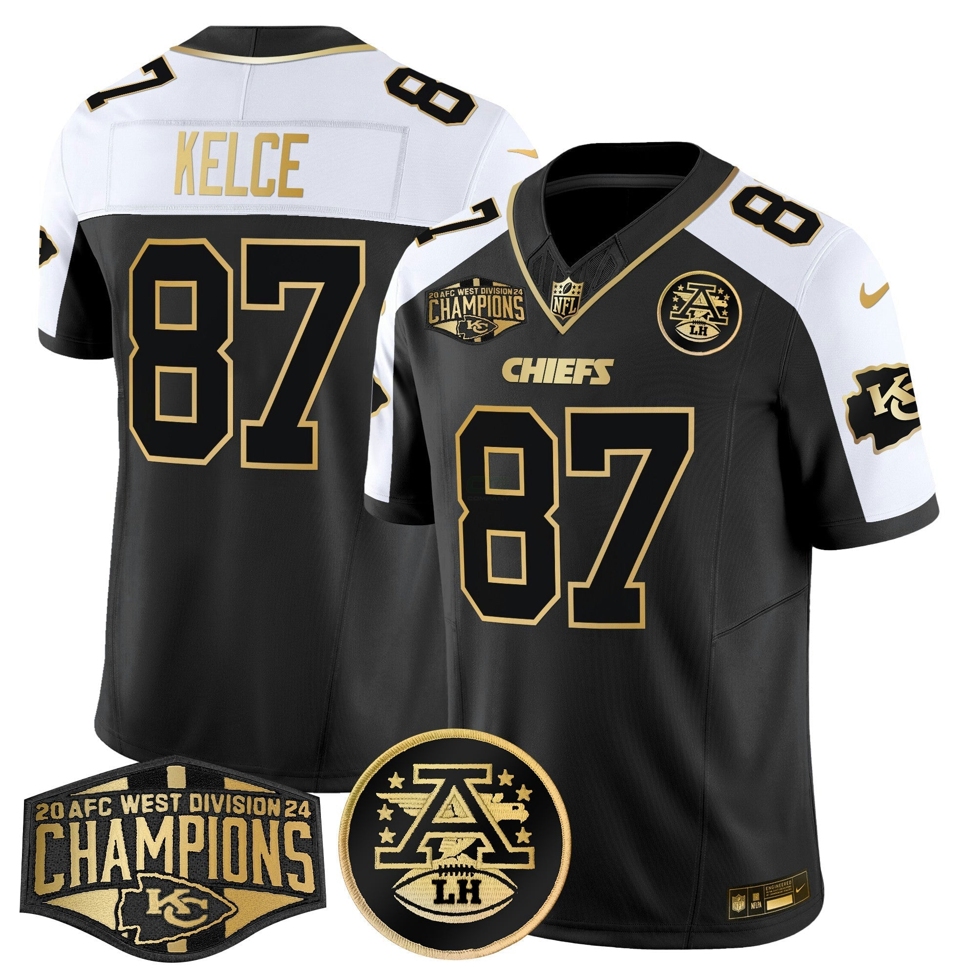 Camisa NFL Men’s 2024 AFC West Division Champions Patch Dourada Vapor Limited Jersey