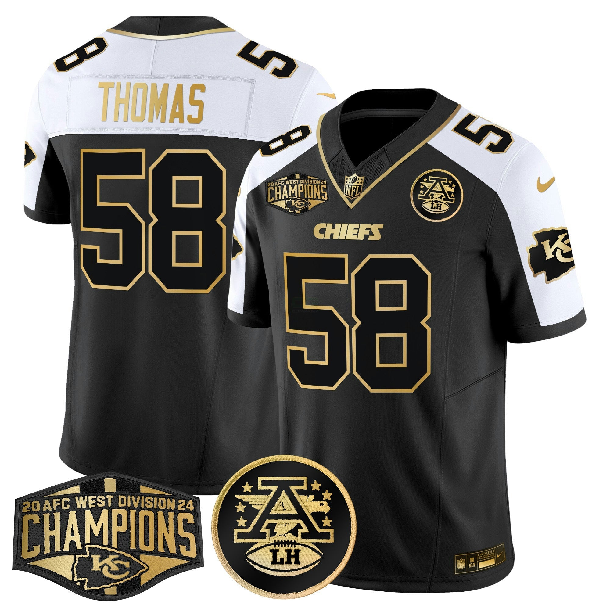 Camisa NFL Men’s 2024 AFC West Division Champions Patch Dourada Vapor Limited Jersey