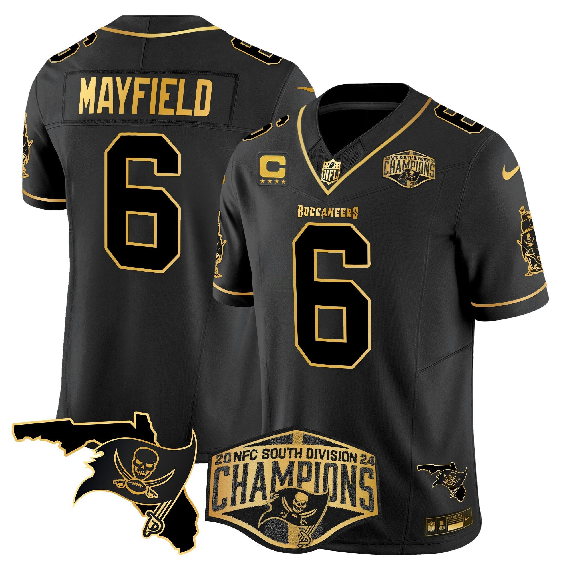 Camisa NFL Men’s 2024 NFC South Division Champions Patch Dourada Vapor Limited Jersey
