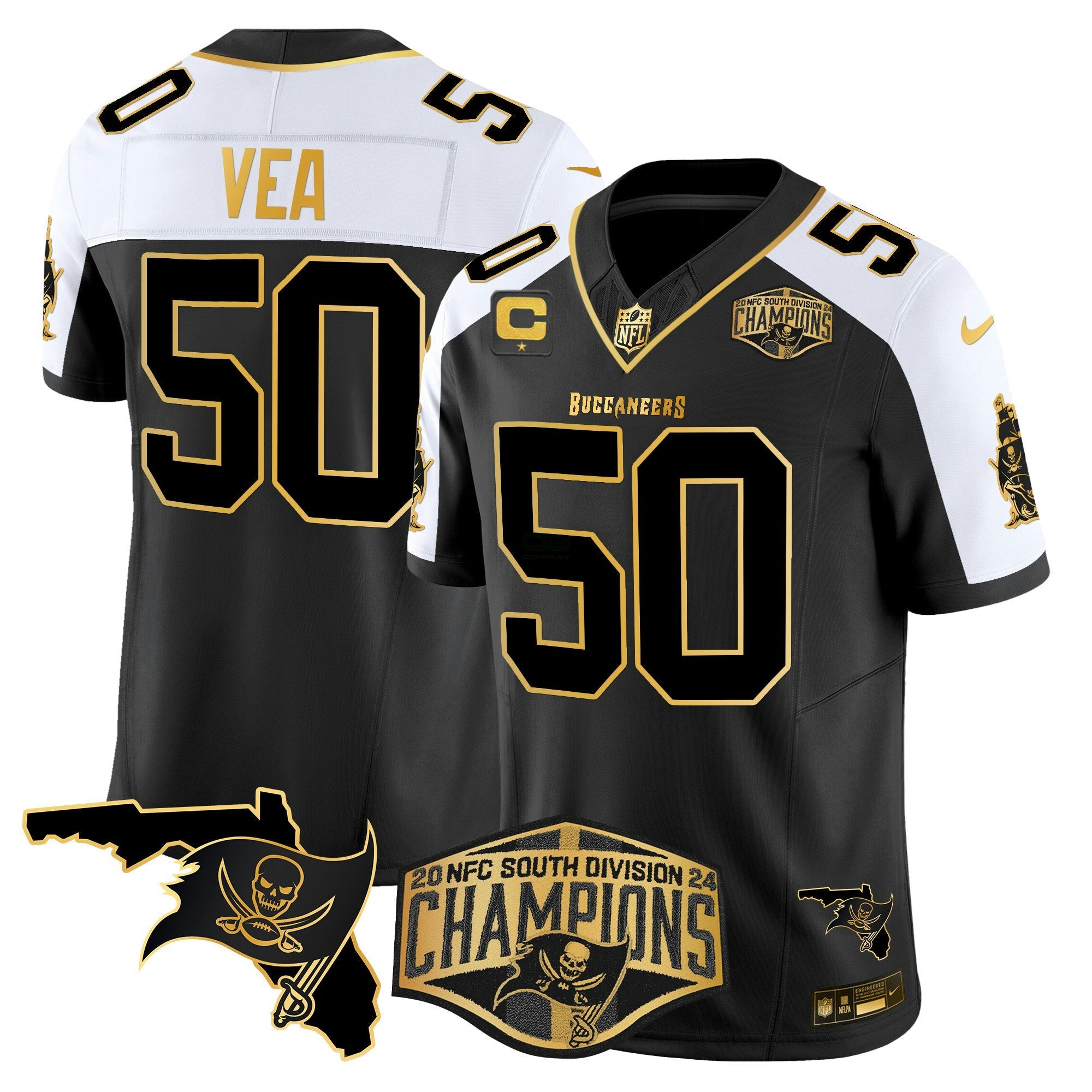 Camisa NFL Men’s 2024 NFC South Division Champions Patch Dourada Vapor Limited Jersey