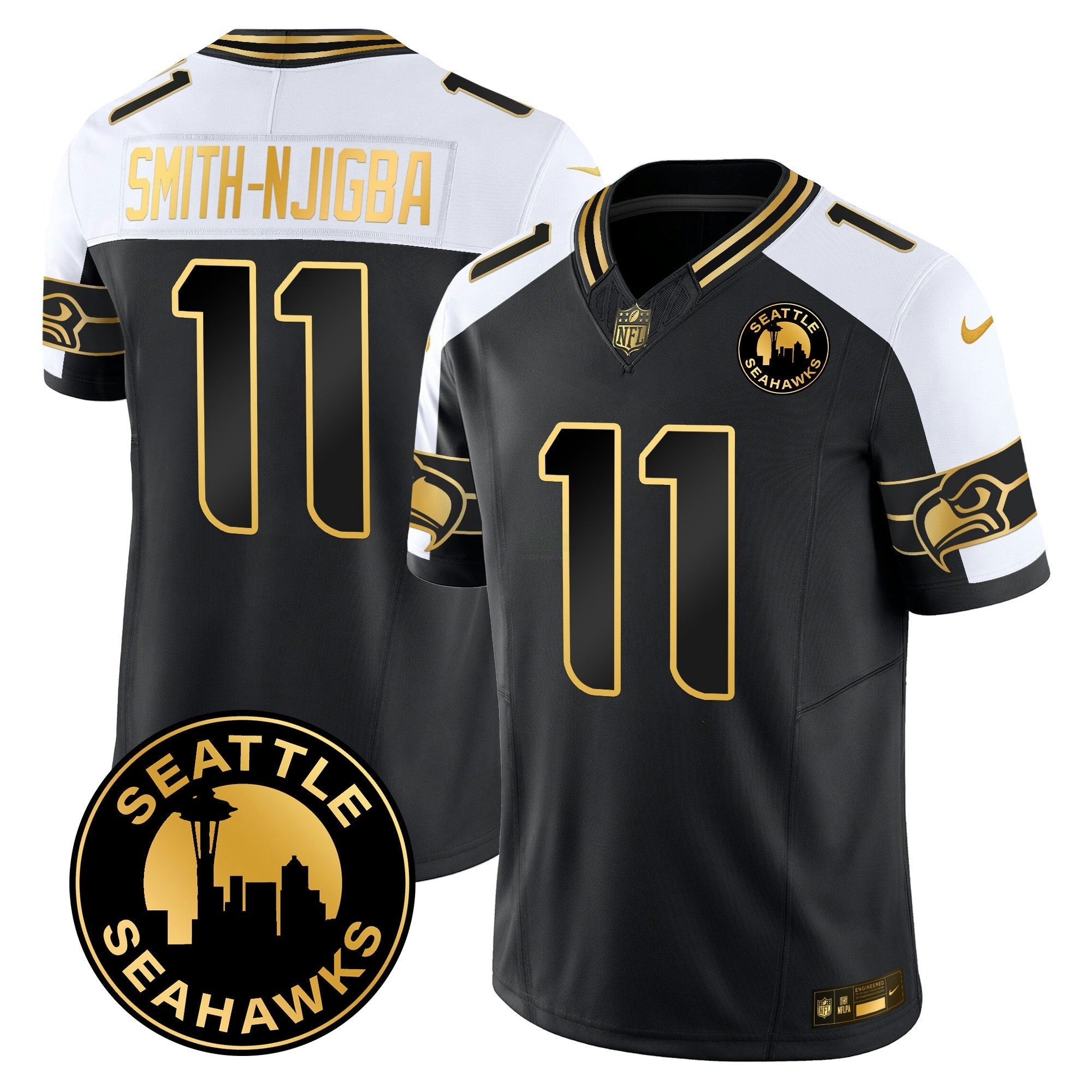 Camisa NFL Men’s 2025 Seattle City Patch Dourada Vapor Limited Jersey
