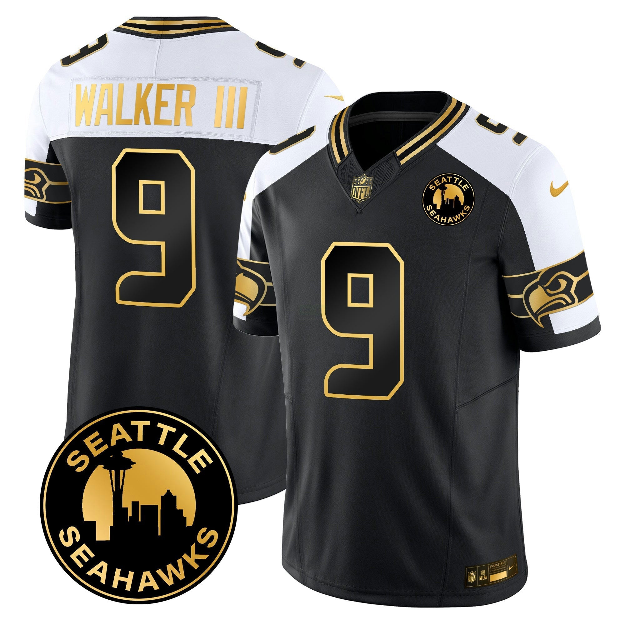 Camisa NFL Men’s 2025 Seattle City Patch Dourada Vapor Limited Jersey