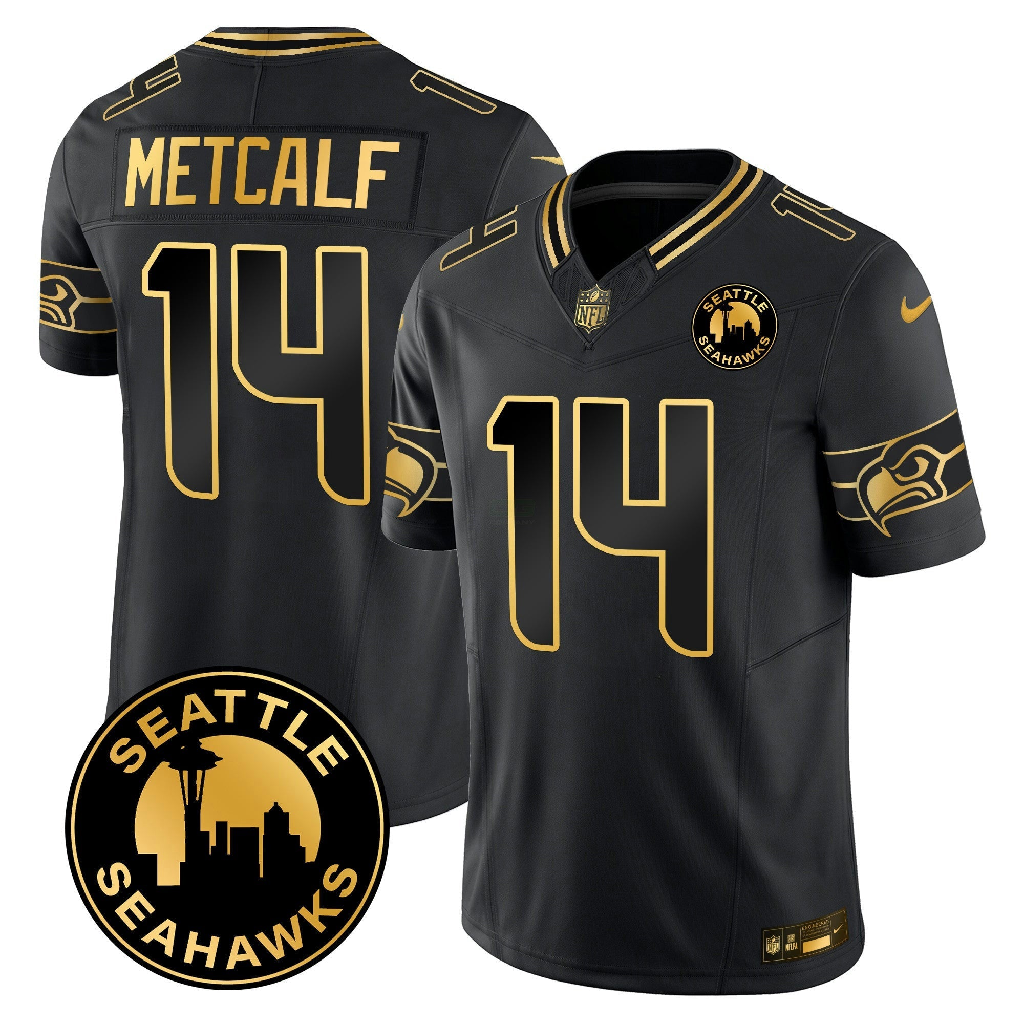 Camisa NFL Men’s 2025 Seattle City Patch Dourada Vapor Limited Jersey