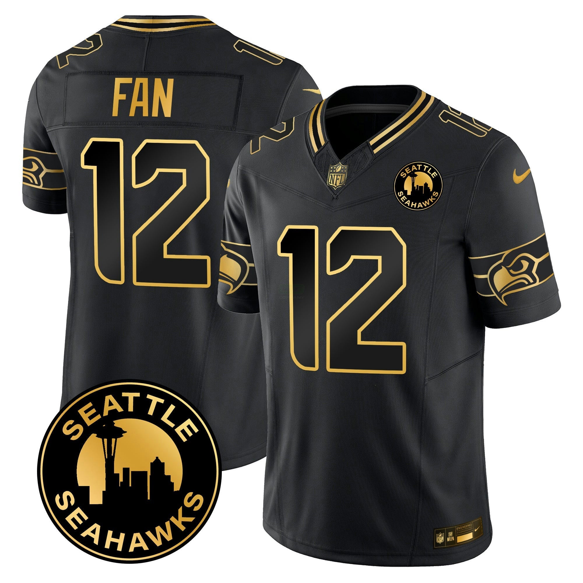 Camisa NFL Men’s 2025 Seattle City Patch Dourada Vapor Limited Jersey