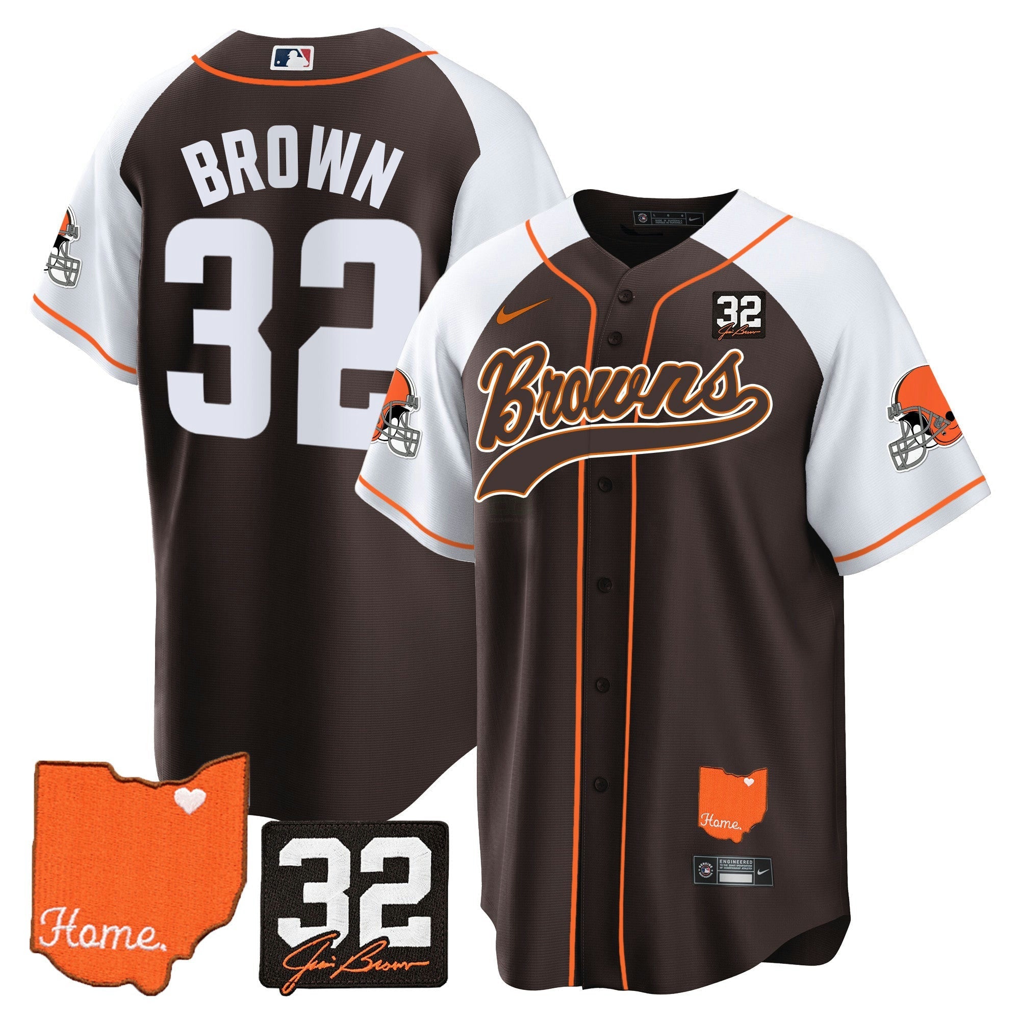 Camisa NFL Men’s #32 Jim Brown Memorial & Home Patch Jersey