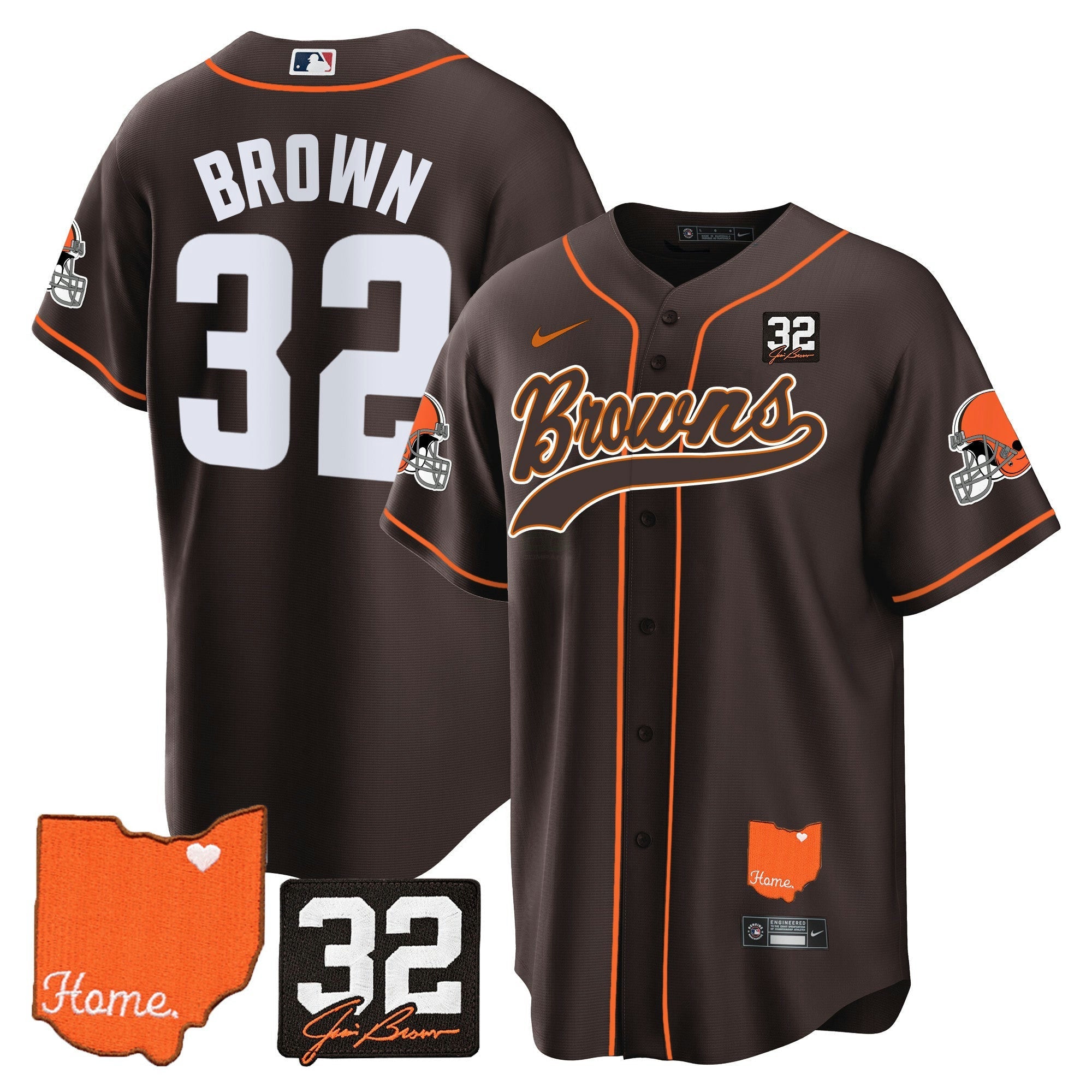 Camisa NFL Men’s #32 Jim Brown Memorial & Home Patch Jersey