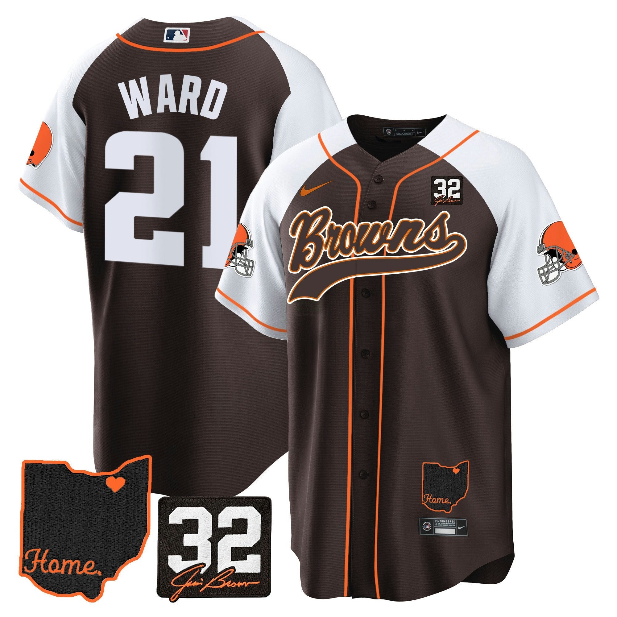 Camisa NFL Men’s #32 Jim Brown Memorial & Home Patch Jersey V2