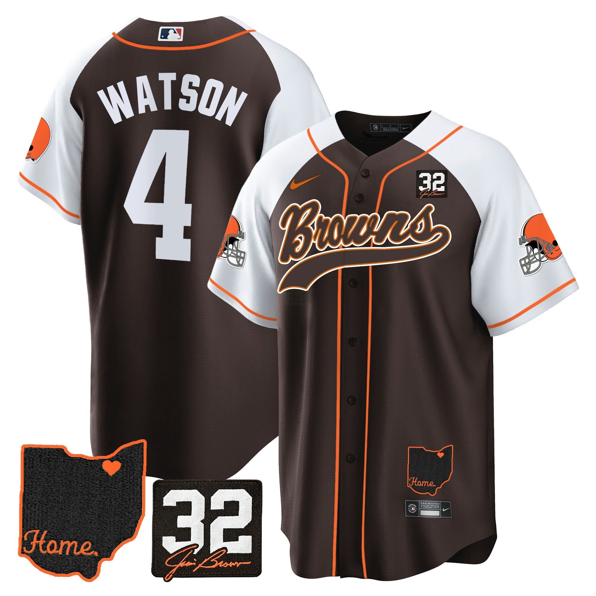 Camisa NFL Men’s #32 Jim Brown Memorial & Home Patch Jersey V2