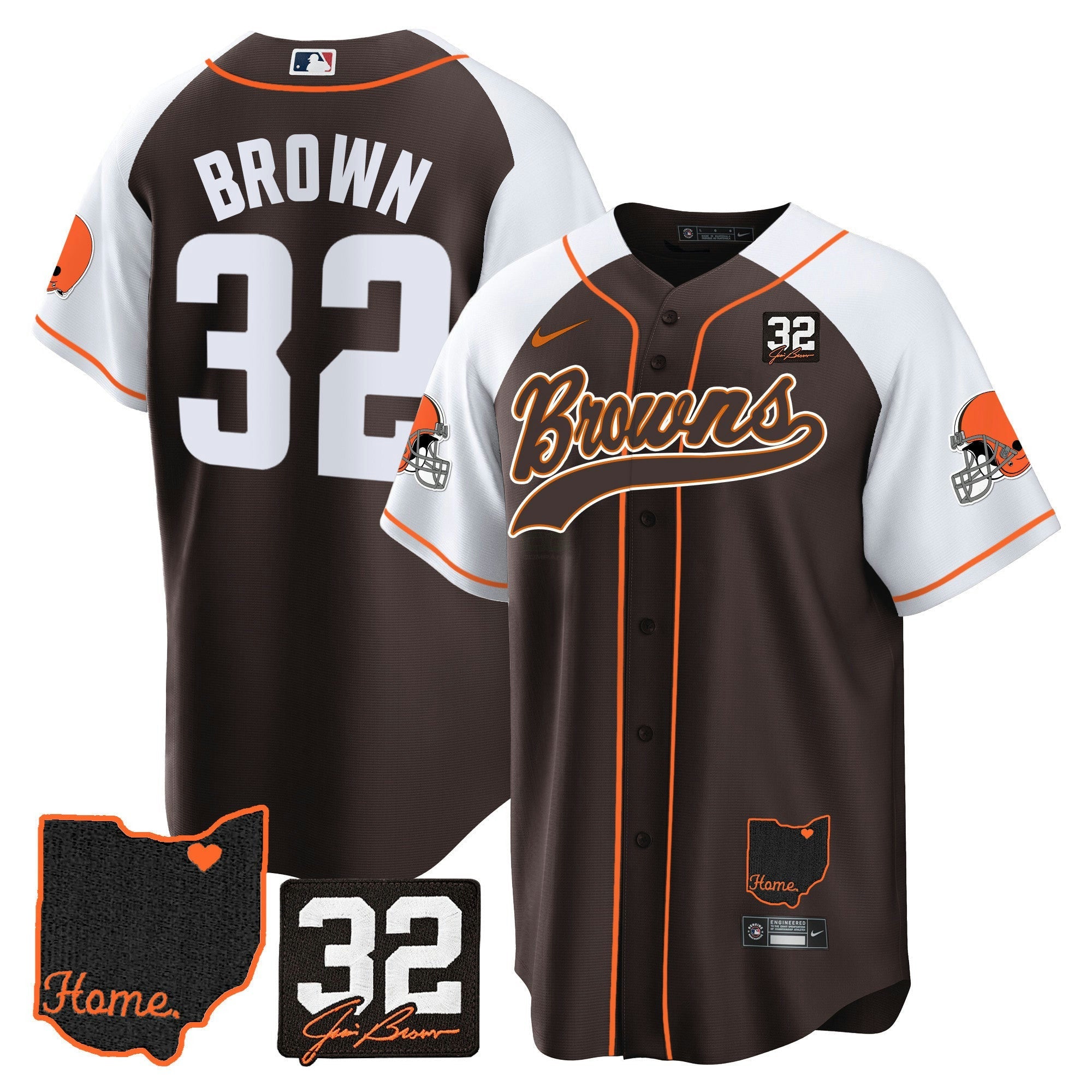 Camisa NFL Men’s #32 Jim Brown Memorial & Home Patch Jersey V2