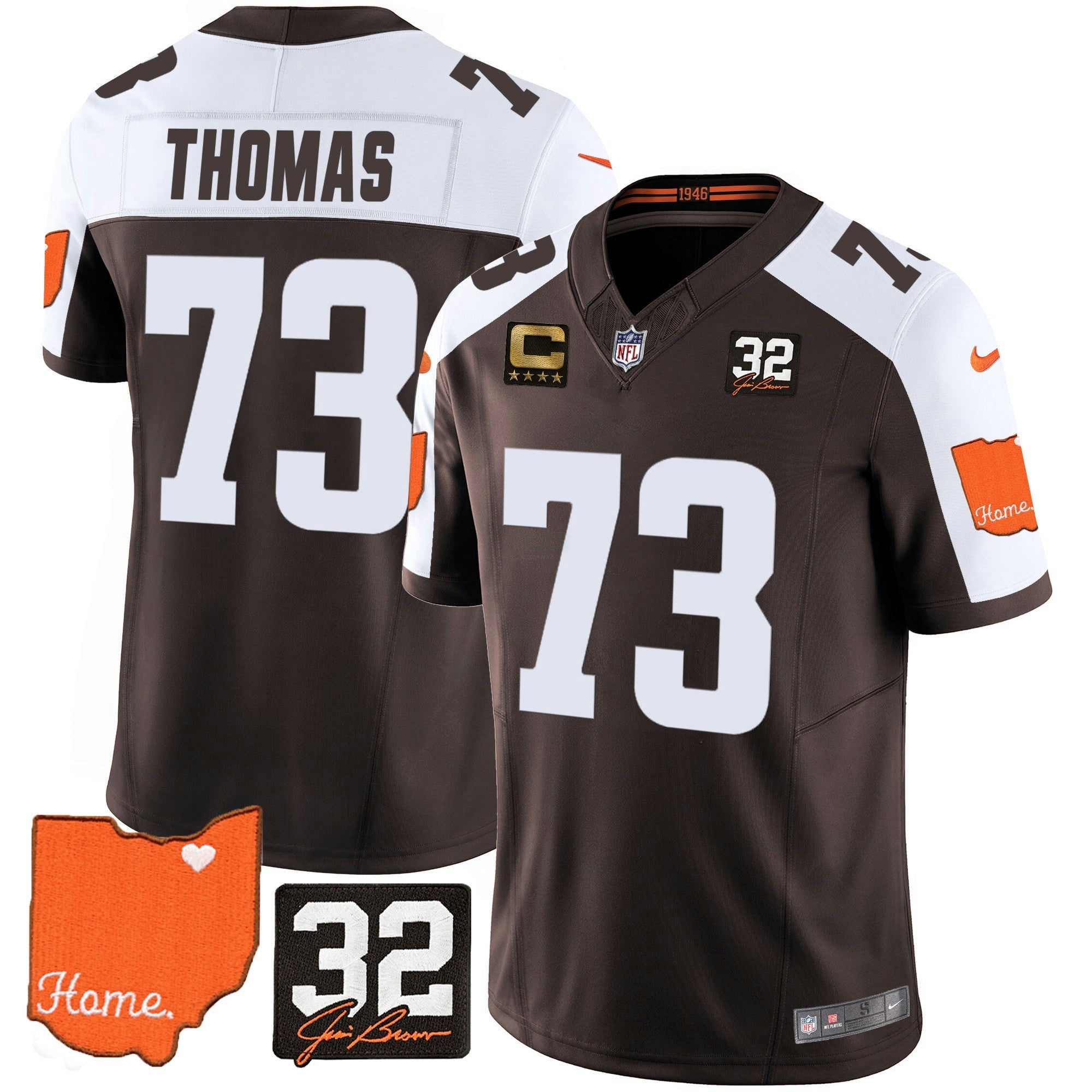 Camisa NFL Men’s #32 Jim Brown Memorial & Home Patch Jersey V2