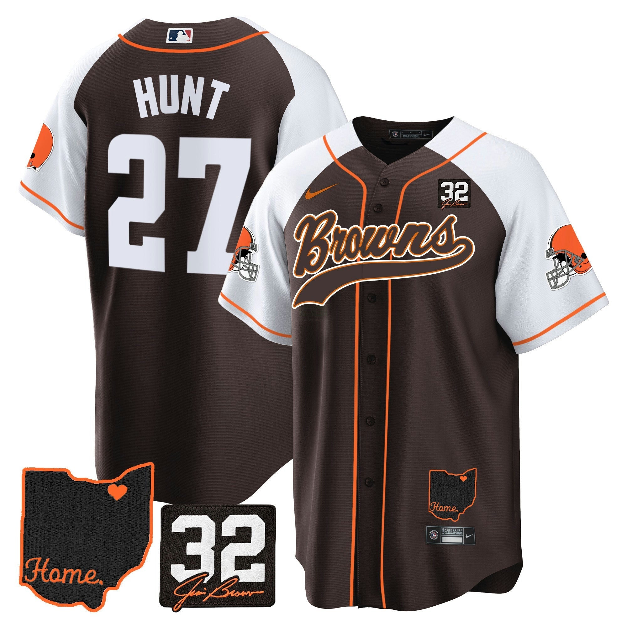 Camisa NFL Men’s #32 Jim Brown Memorial & Home Patch Jersey V2