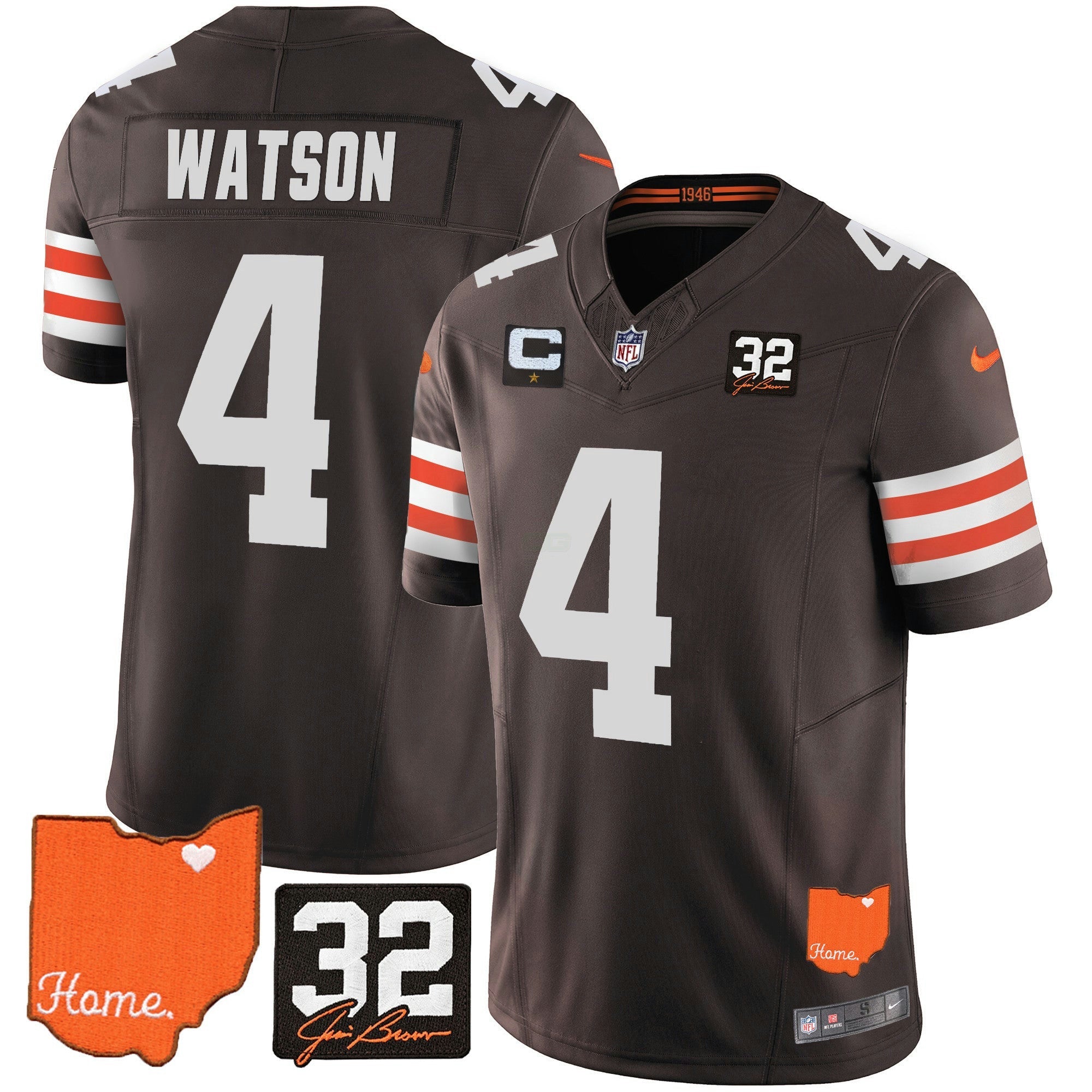 Camisa NFL Men’s #32 Jim Brown Memorial & Home Patch Jersey V2