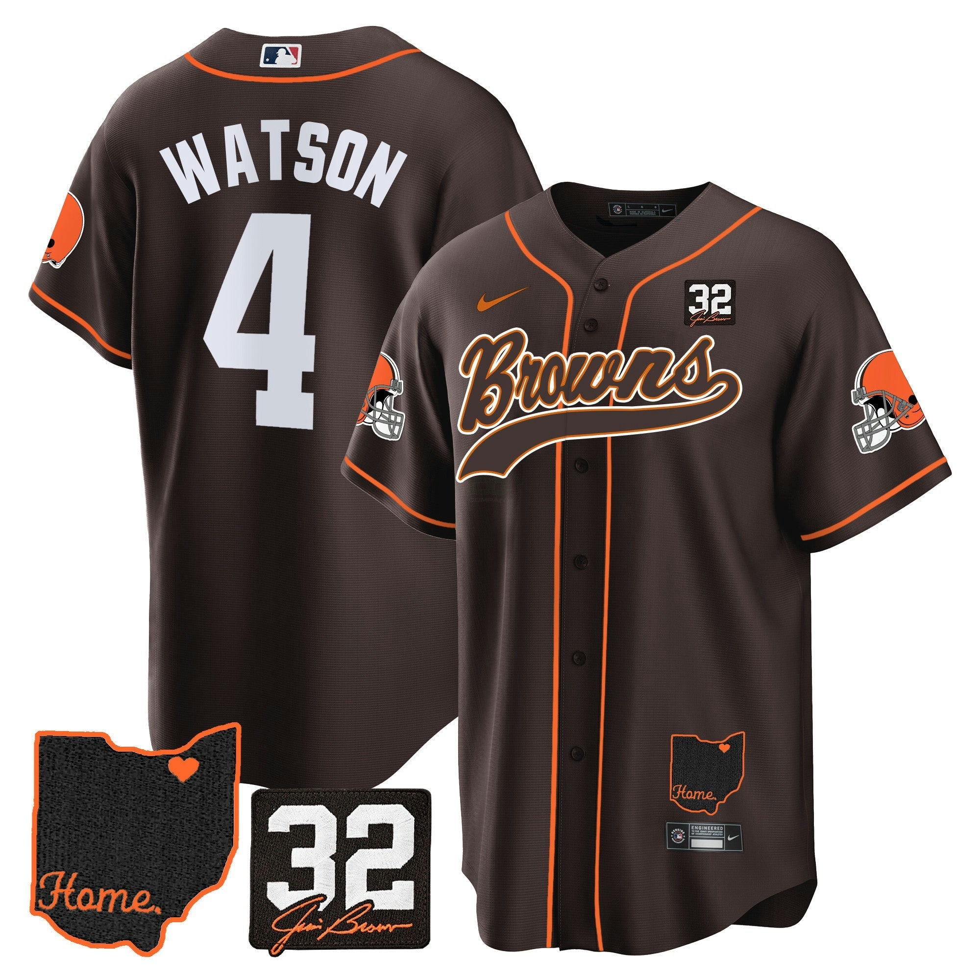Camisa NFL Men’s #32 Jim Brown Memorial & Home Patch Jersey V2