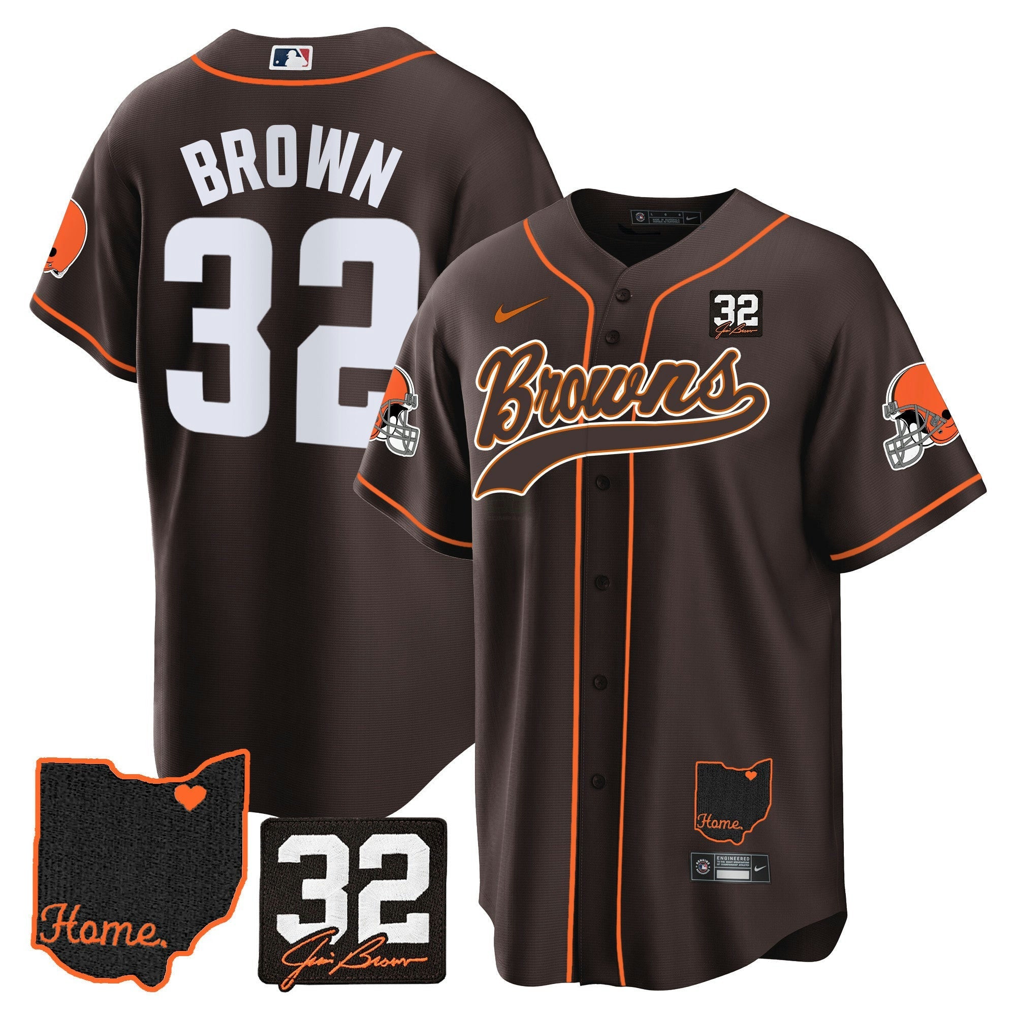 Camisa NFL Men’s #32 Jim Brown Memorial & Home Patch Jersey V2
