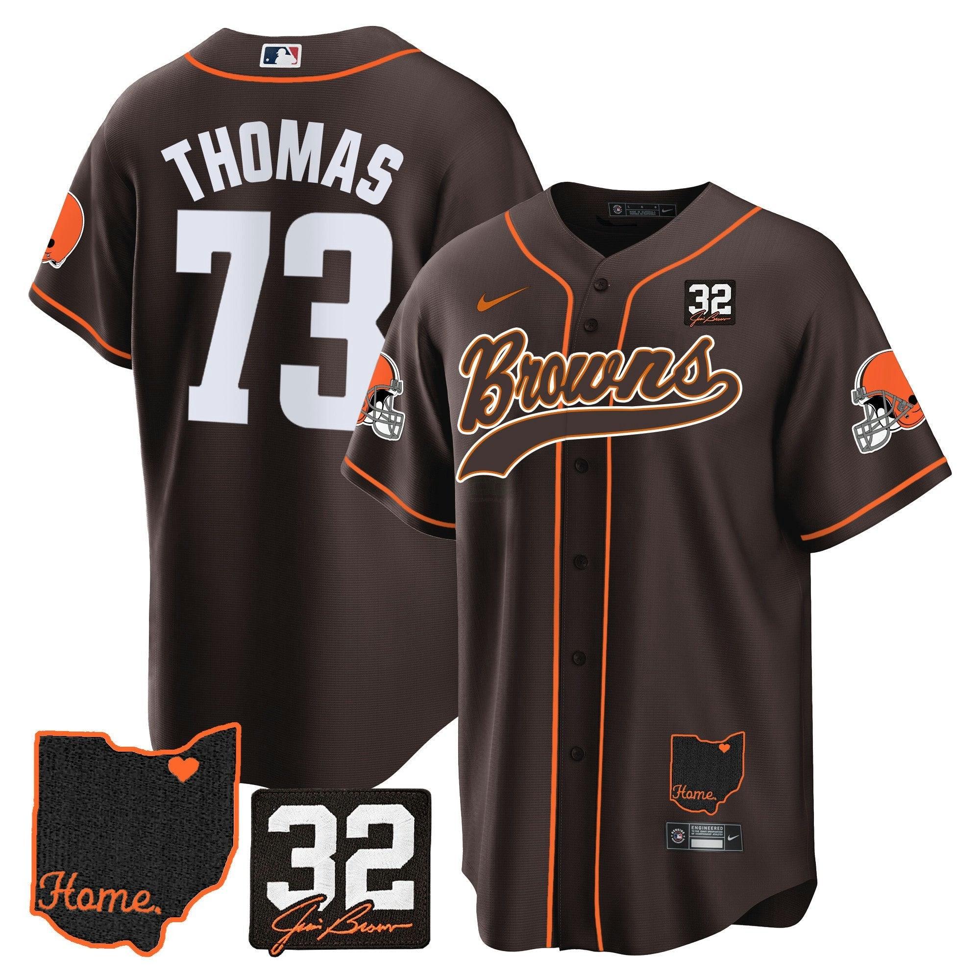Camisa NFL Men’s #32 Jim Brown Memorial & Home Patch Jersey V2