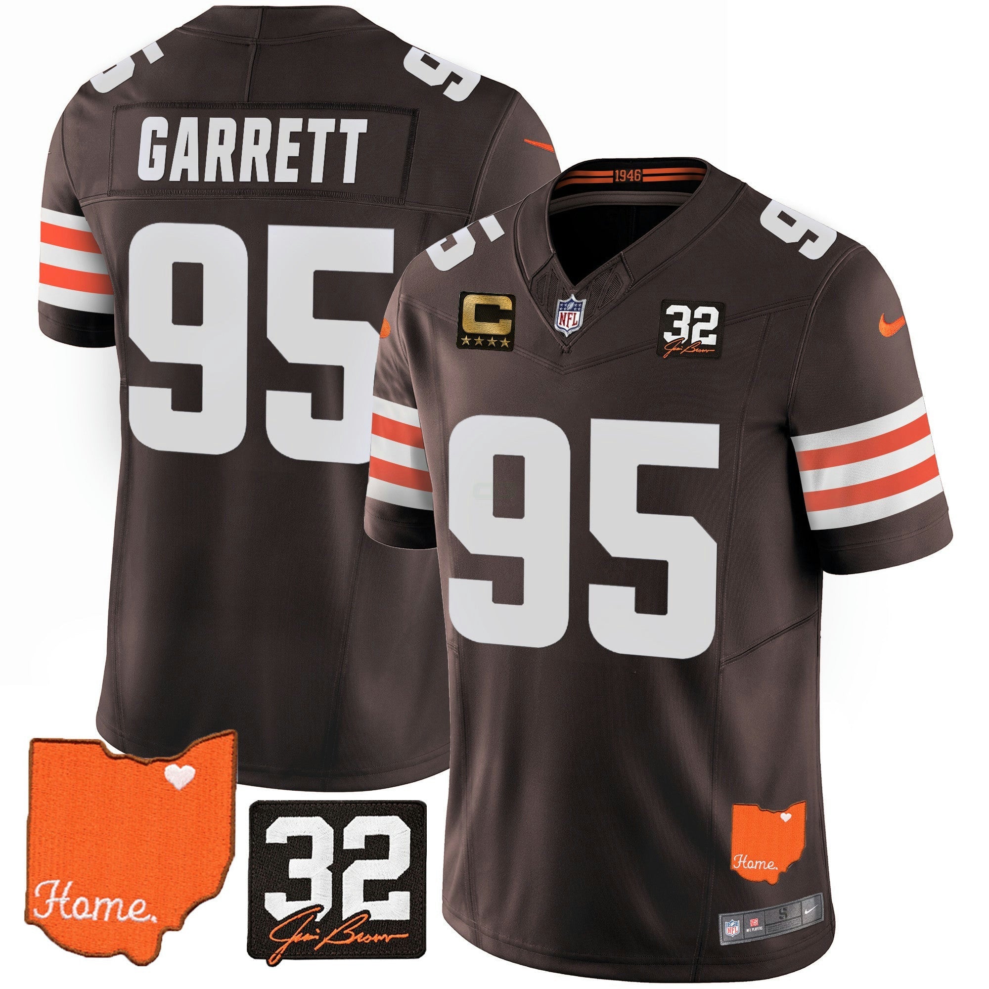 Camisa NFL Men’s #32 Jim Brown Memorial & Home Patch Jersey V2