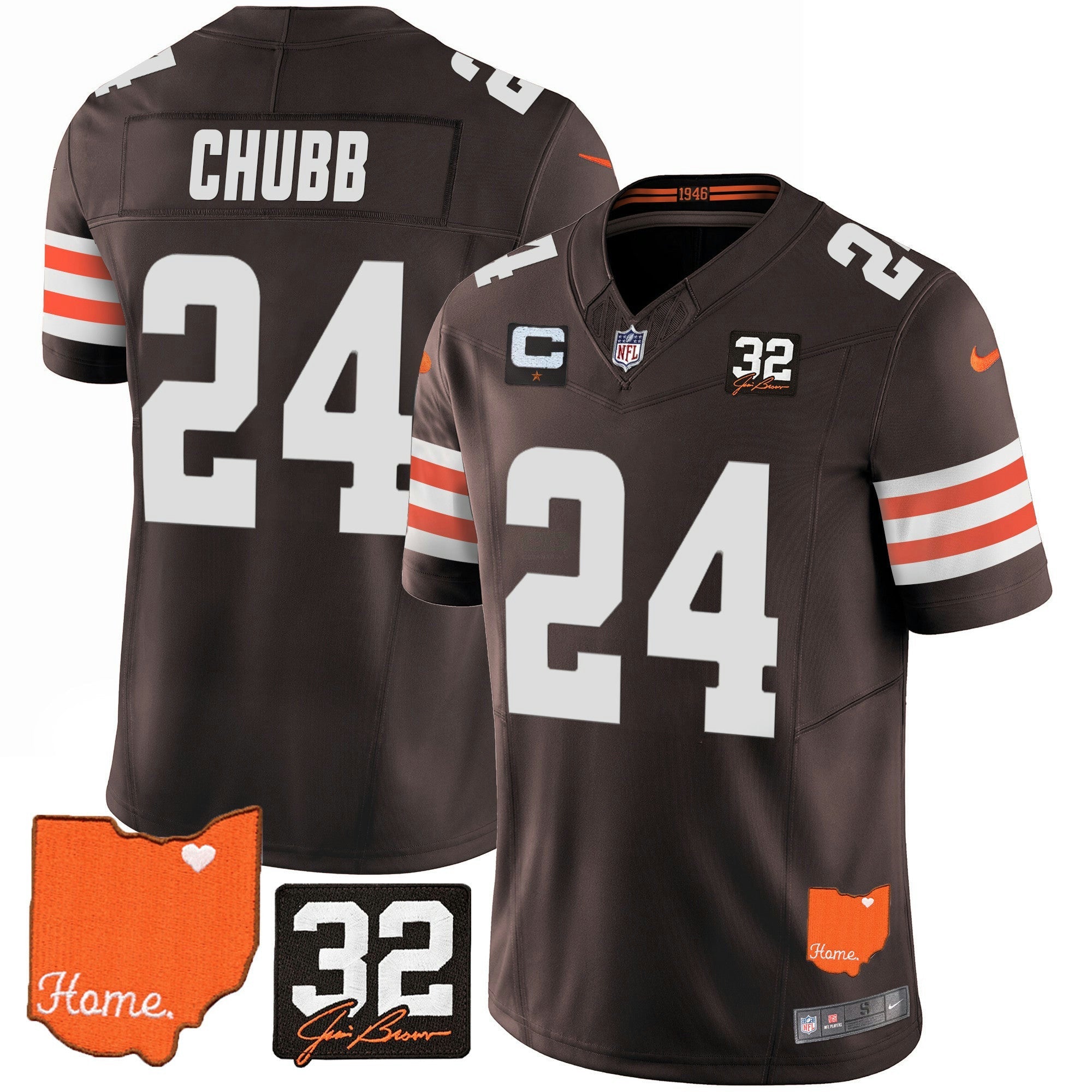 Camisa NFL Men’s #32 Jim Brown Memorial & Home Patch Jersey V2