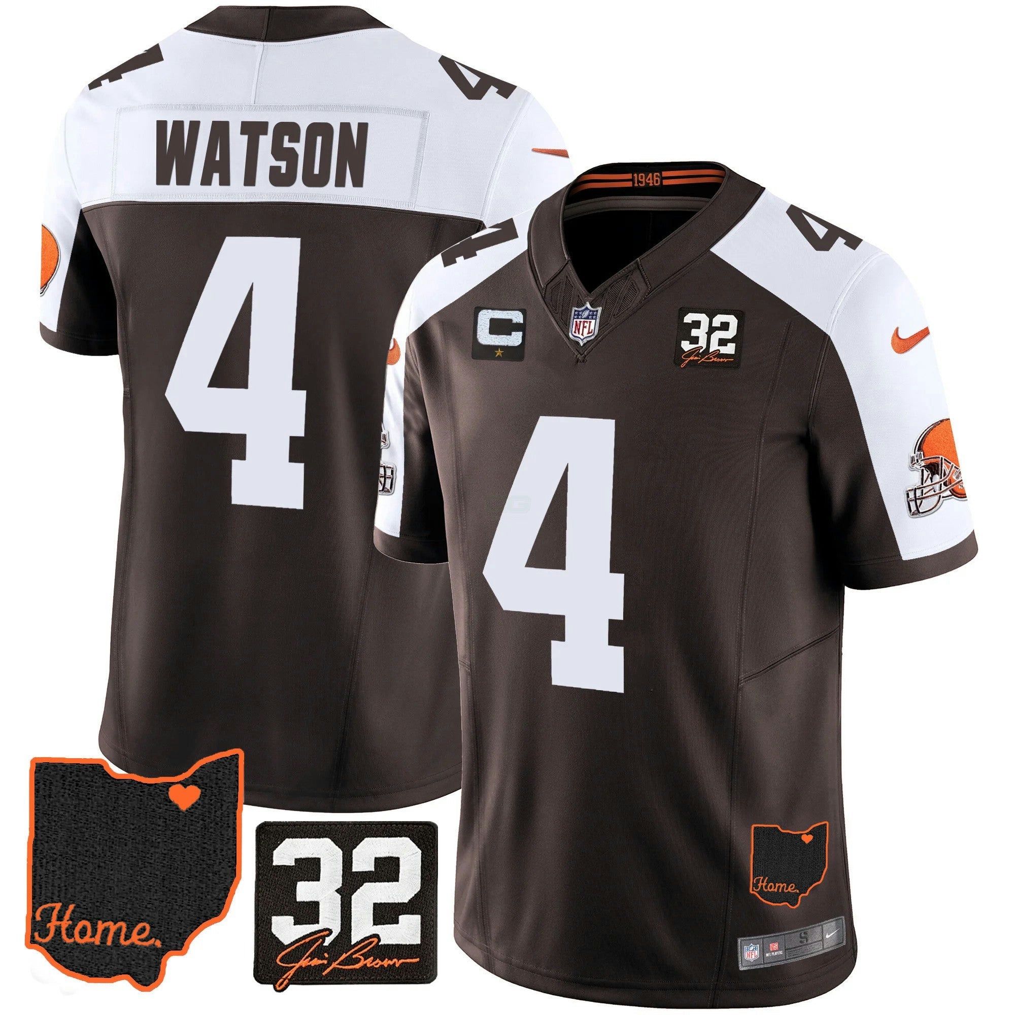 Camisa NFL Men’s #32 Jim Brown Memorial & Home Patch Jersey V3