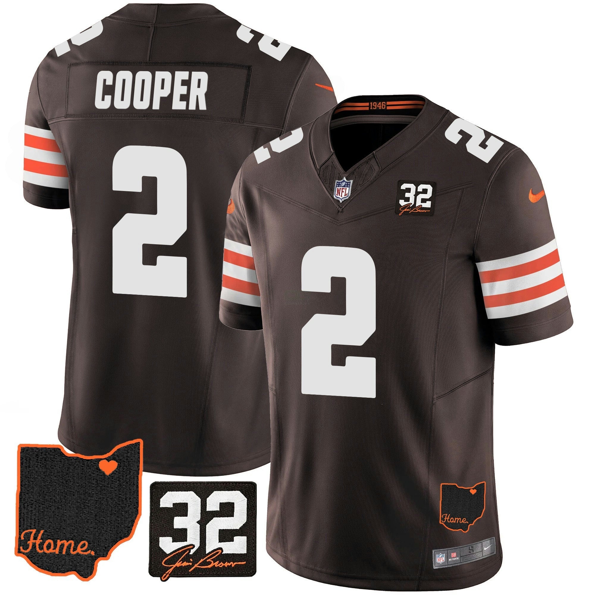 Camisa NFL Men’s #32 Jim Brown Memorial & Home Patch Jersey V3